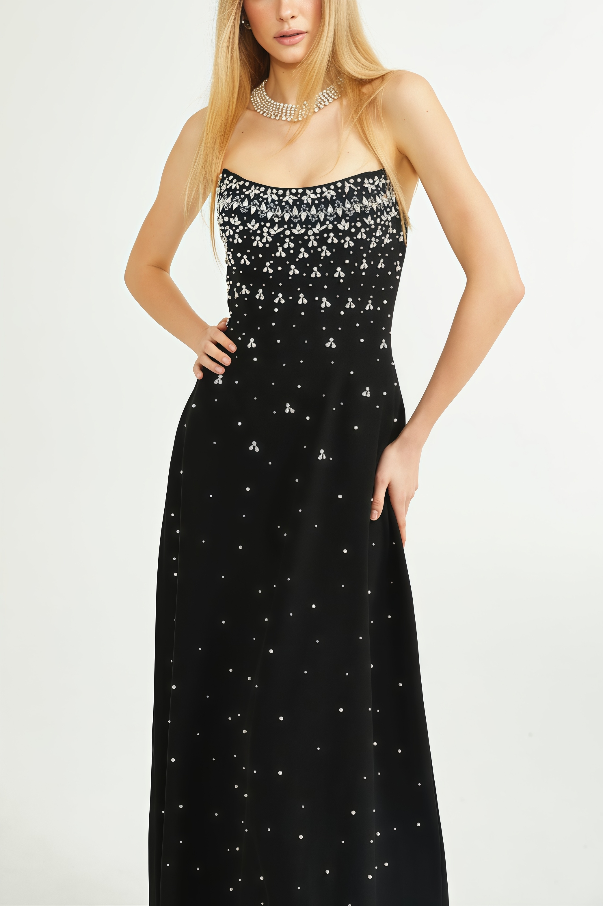 Evrona Bustier Diamonds Maxi Dress