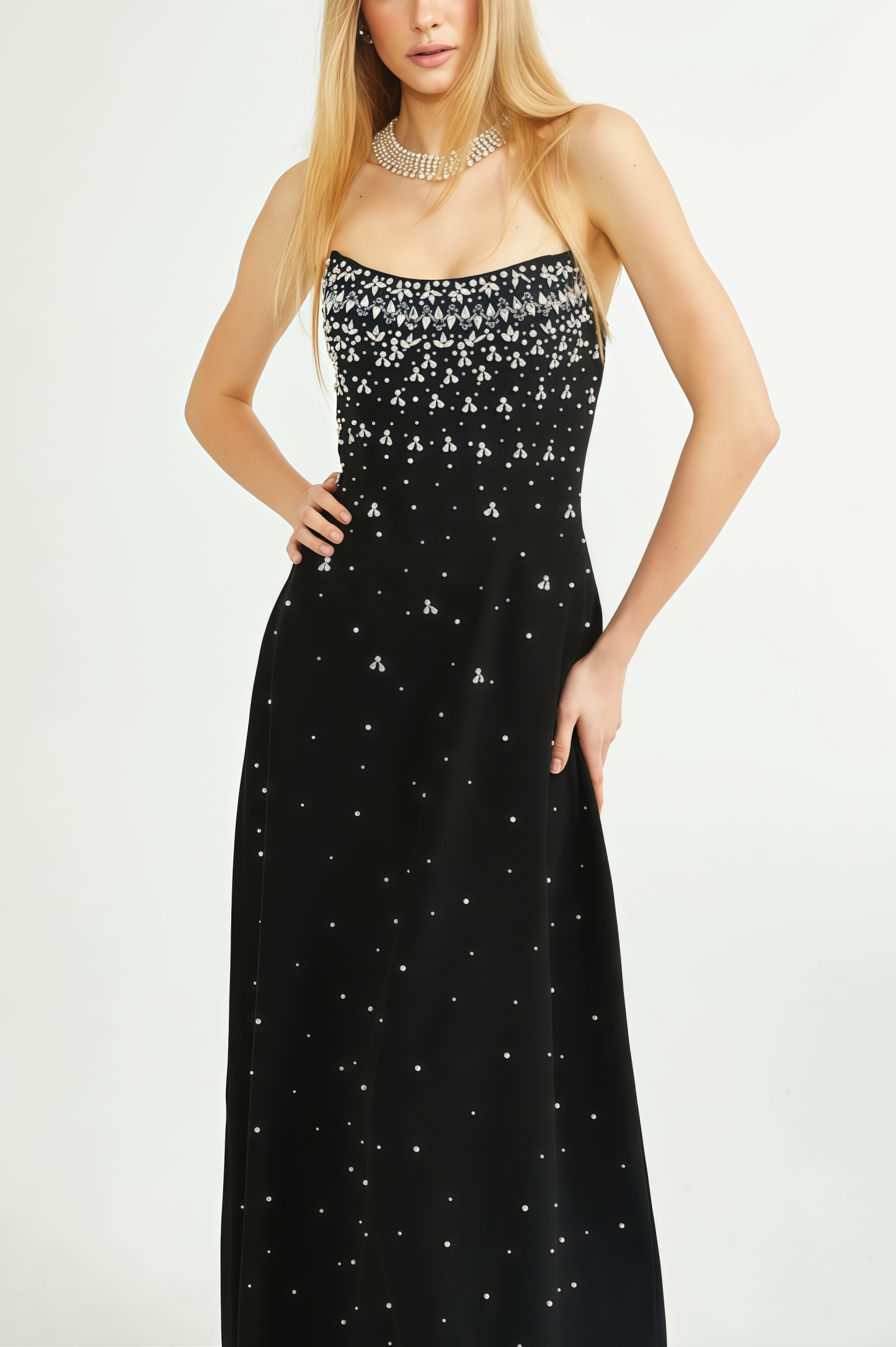 Evrona Bustier Diamonds Maxi Dress