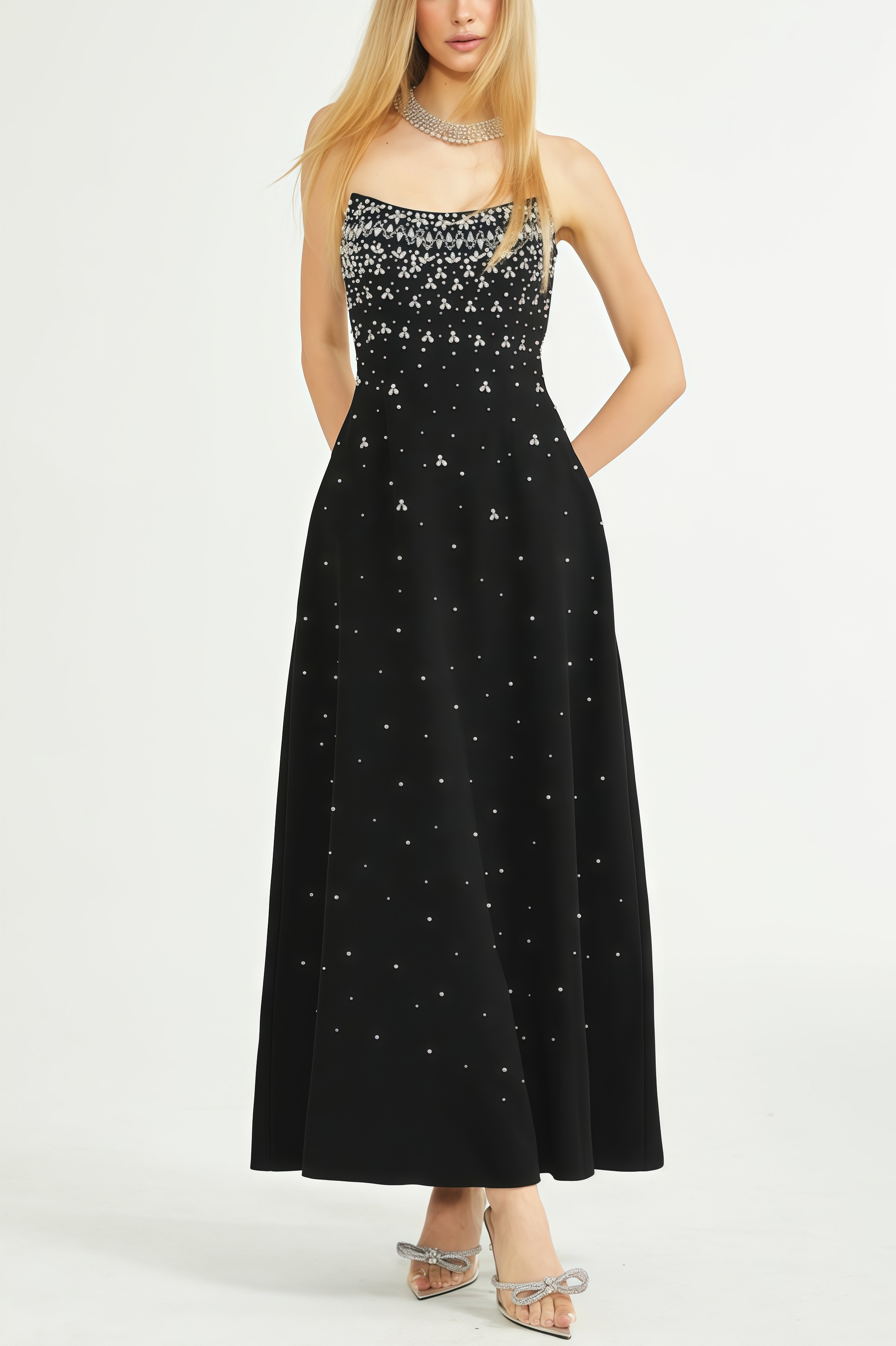 Evrona Bustier Diamonds Maxi Dress