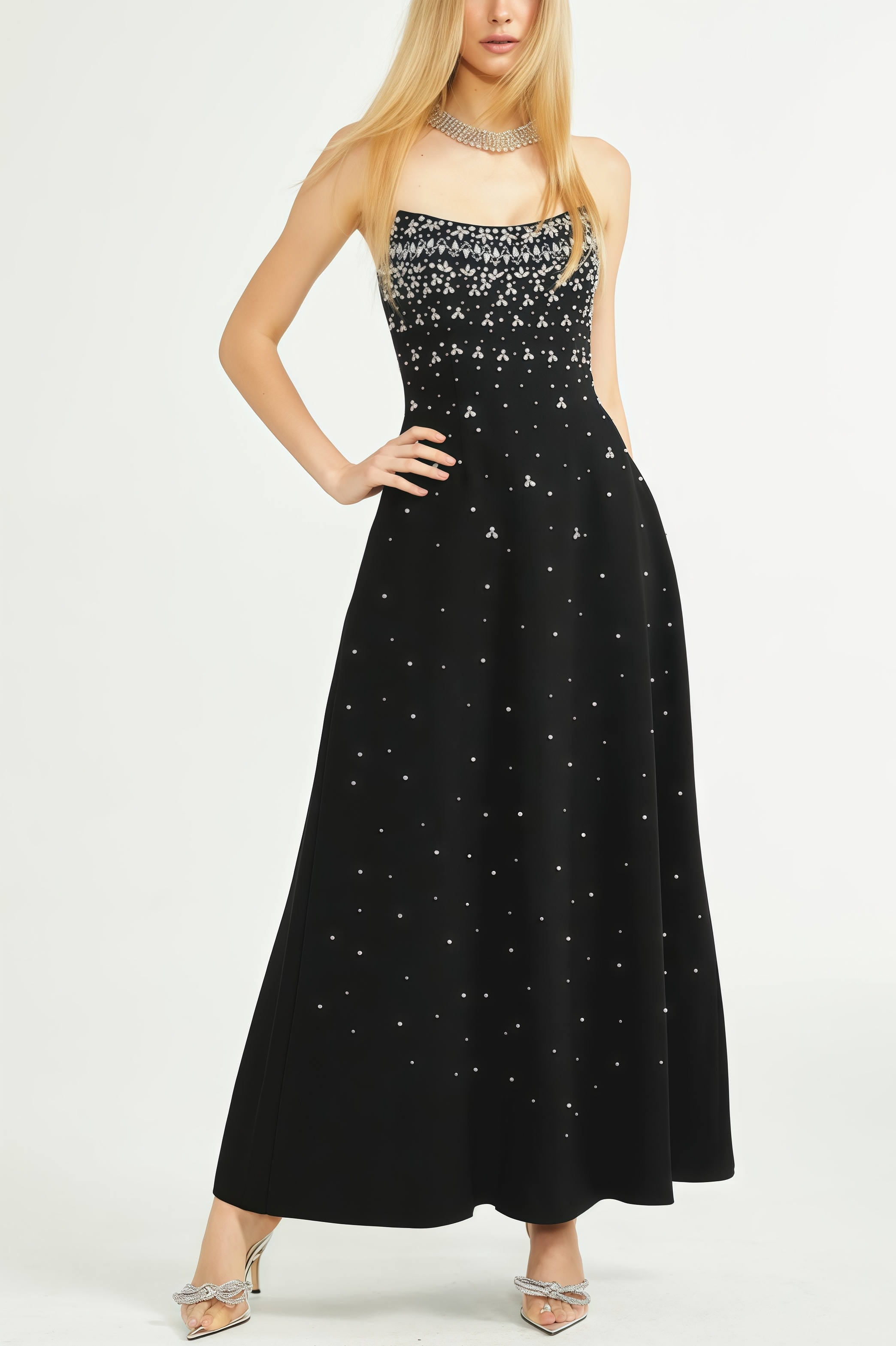 Evrona Bustier Diamonds Maxi Dress