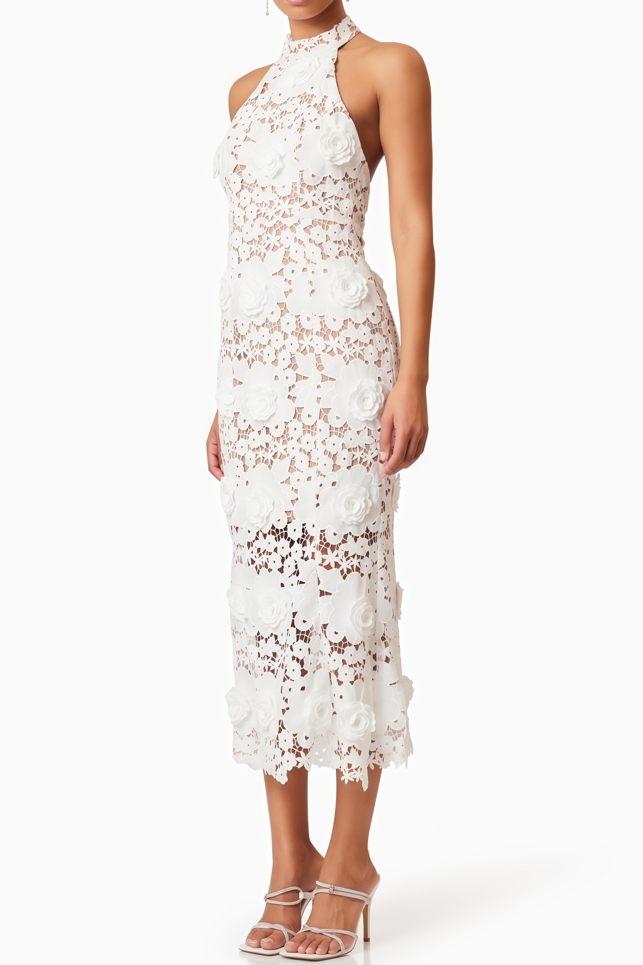Uvian White Backless Lace Maxi Dress
