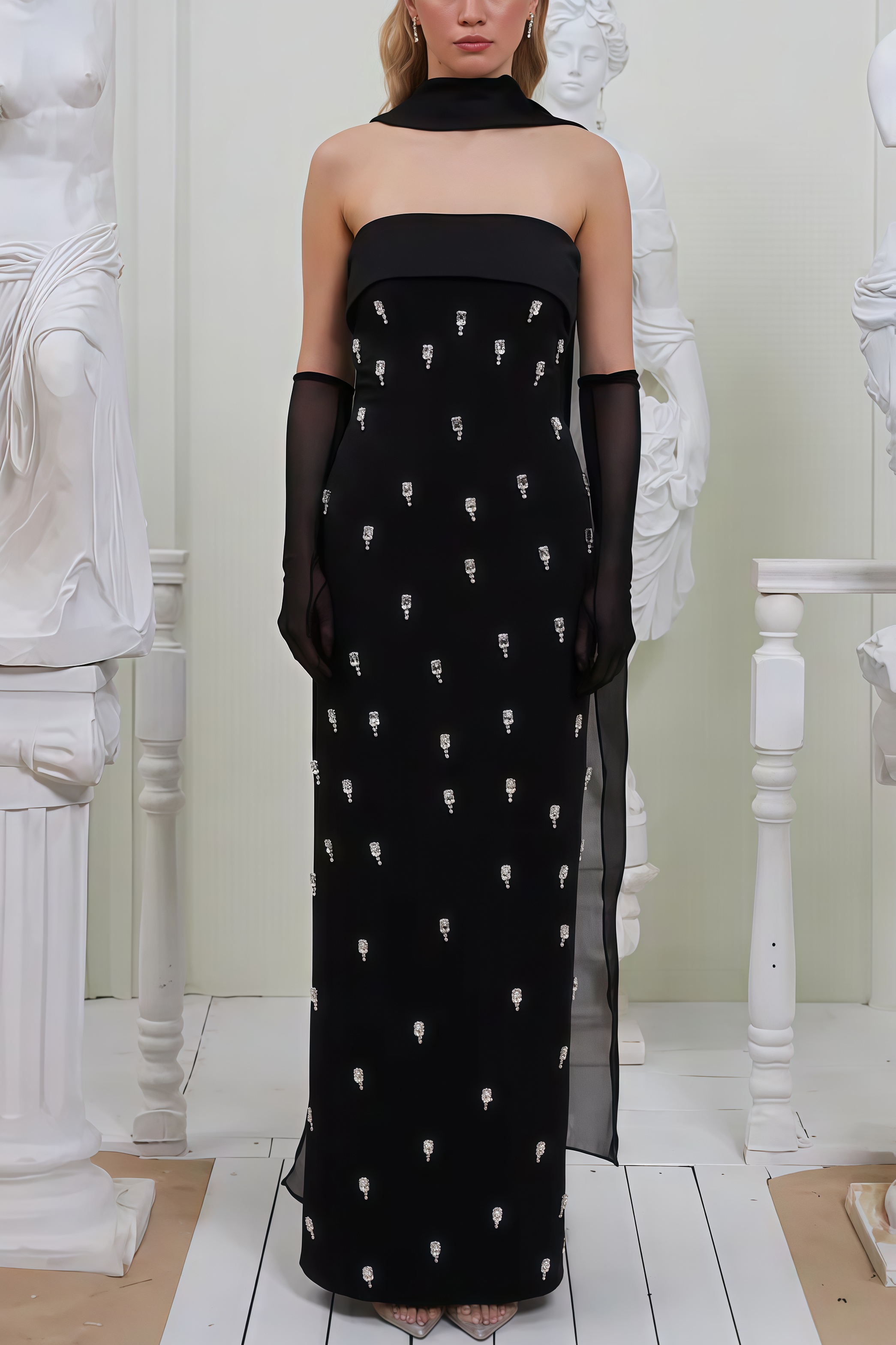 Pravk Strapless Diamond-Embellished Maxi Dress