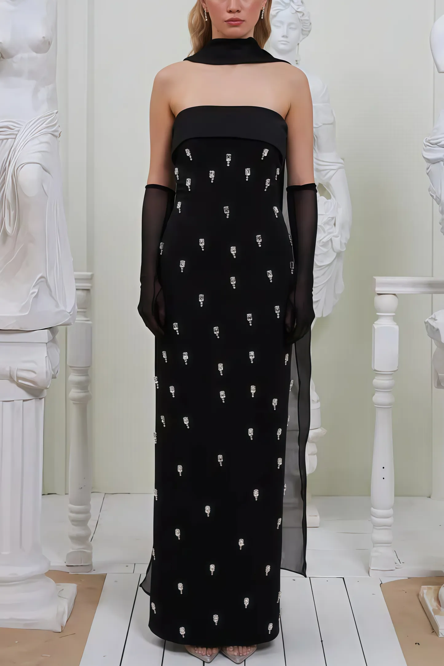 Pravk Strapless Diamond-Embellished Maxi Dress
