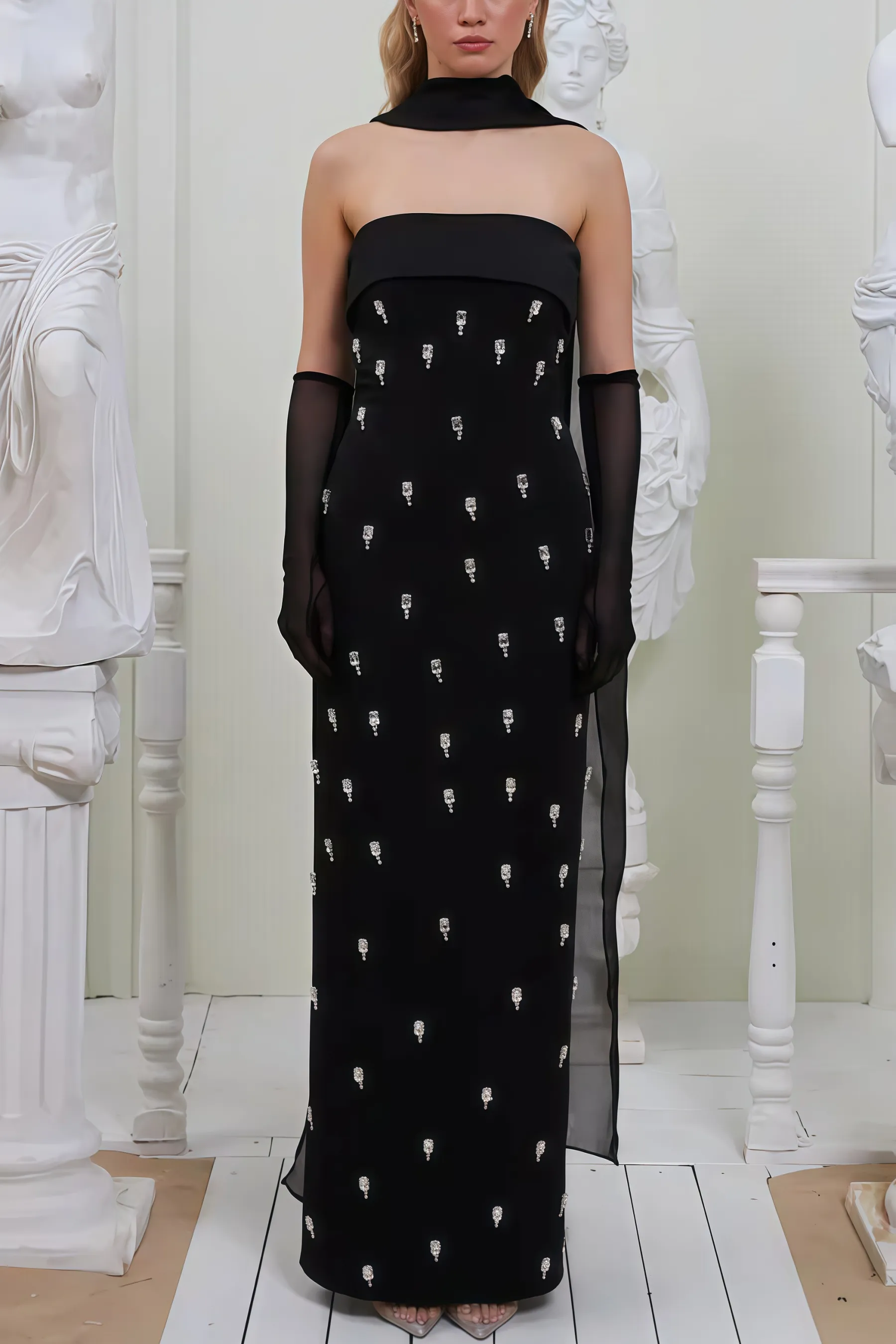 Pravk Strapless Diamond-Embellished Maxi Dress