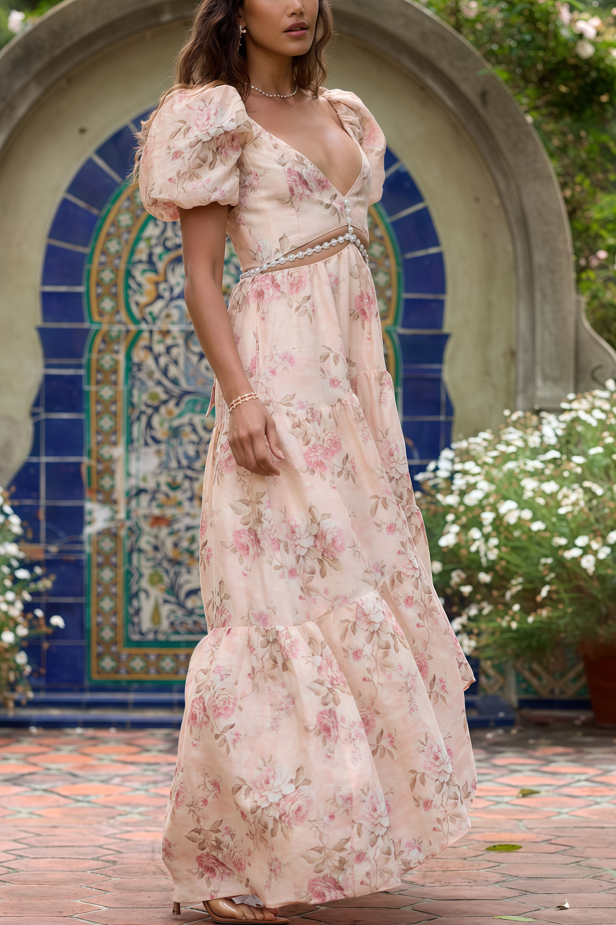 Orlana Printed High Split V-Neck Maxi Dress