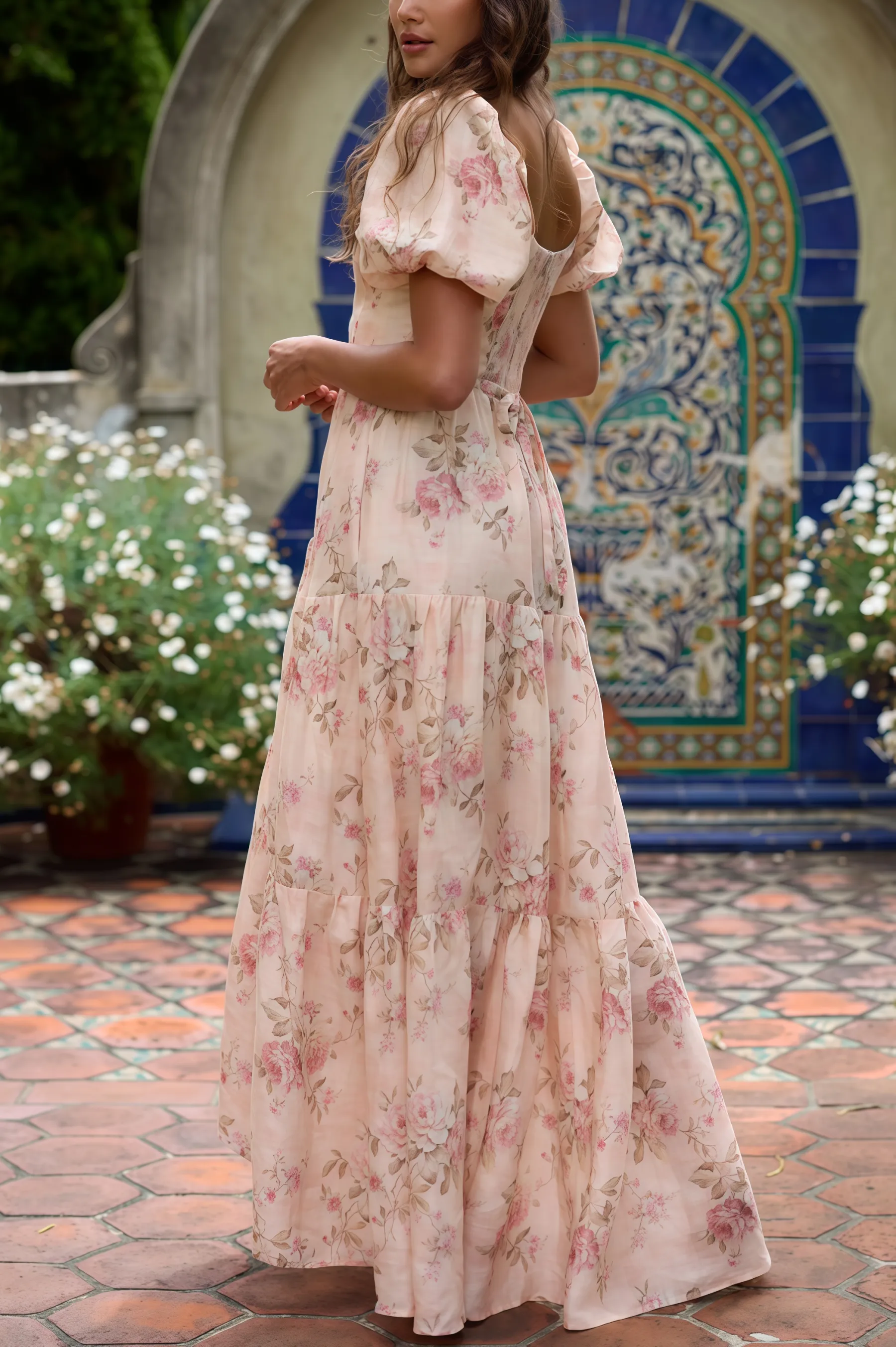 Orlana Printed High Split V-Neck Maxi Dress