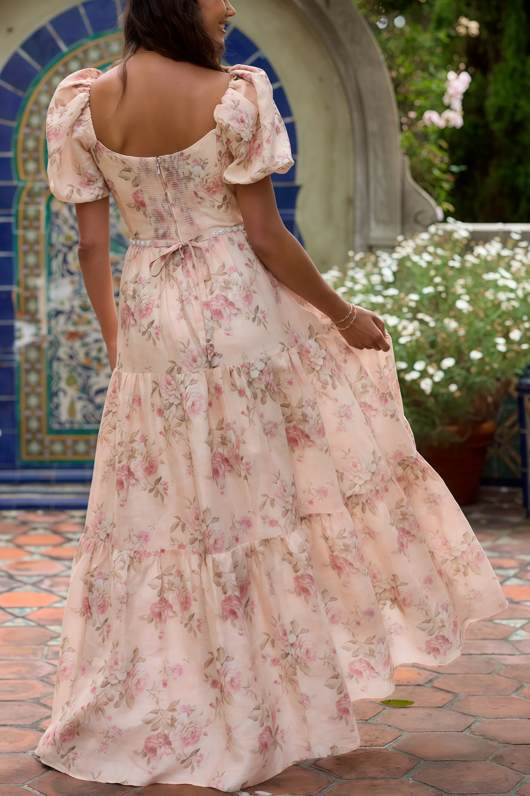 Orlana Printed High Split V-Neck Maxi Dress