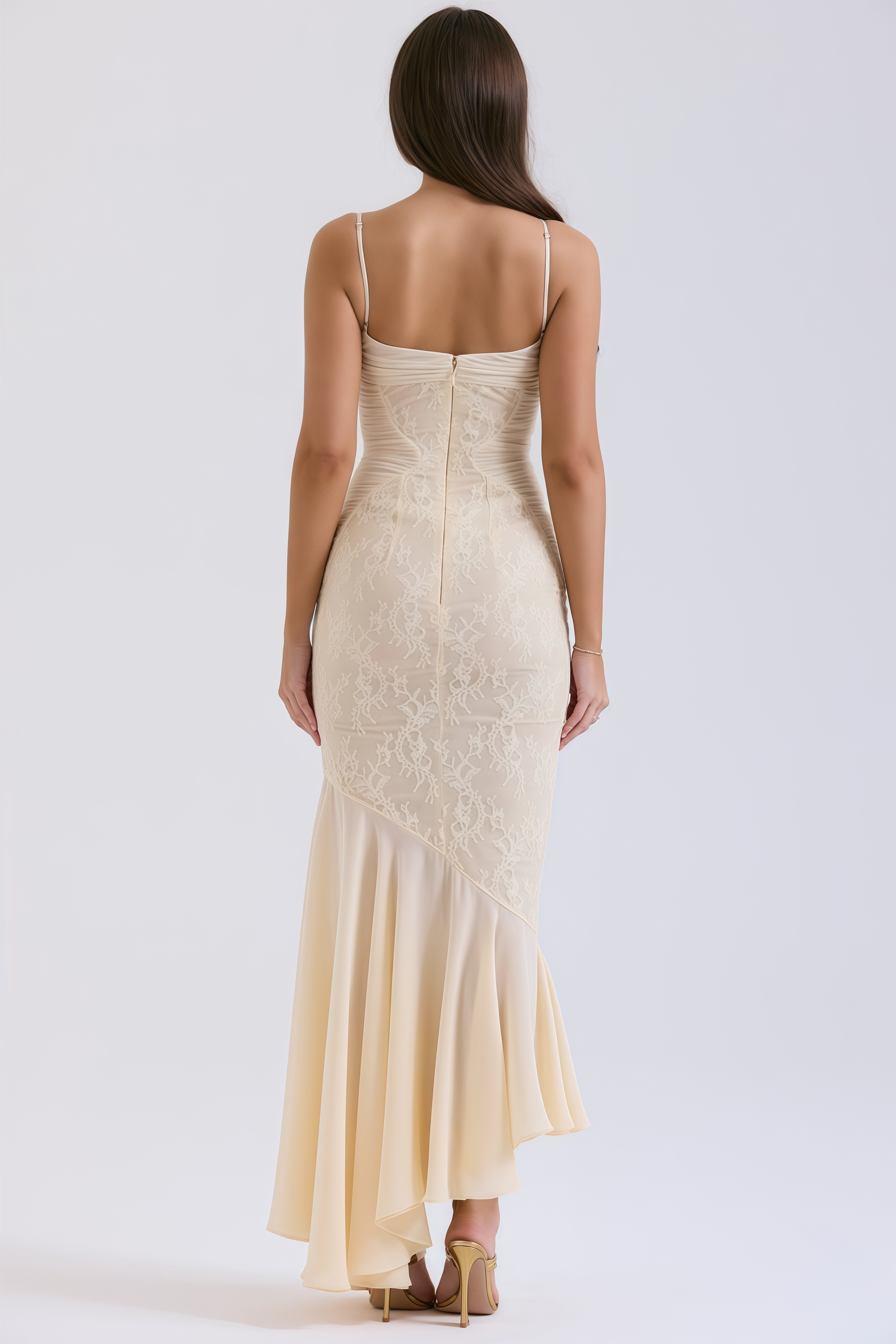 Vaelse Lace Ruffle Halter Maxi Dress