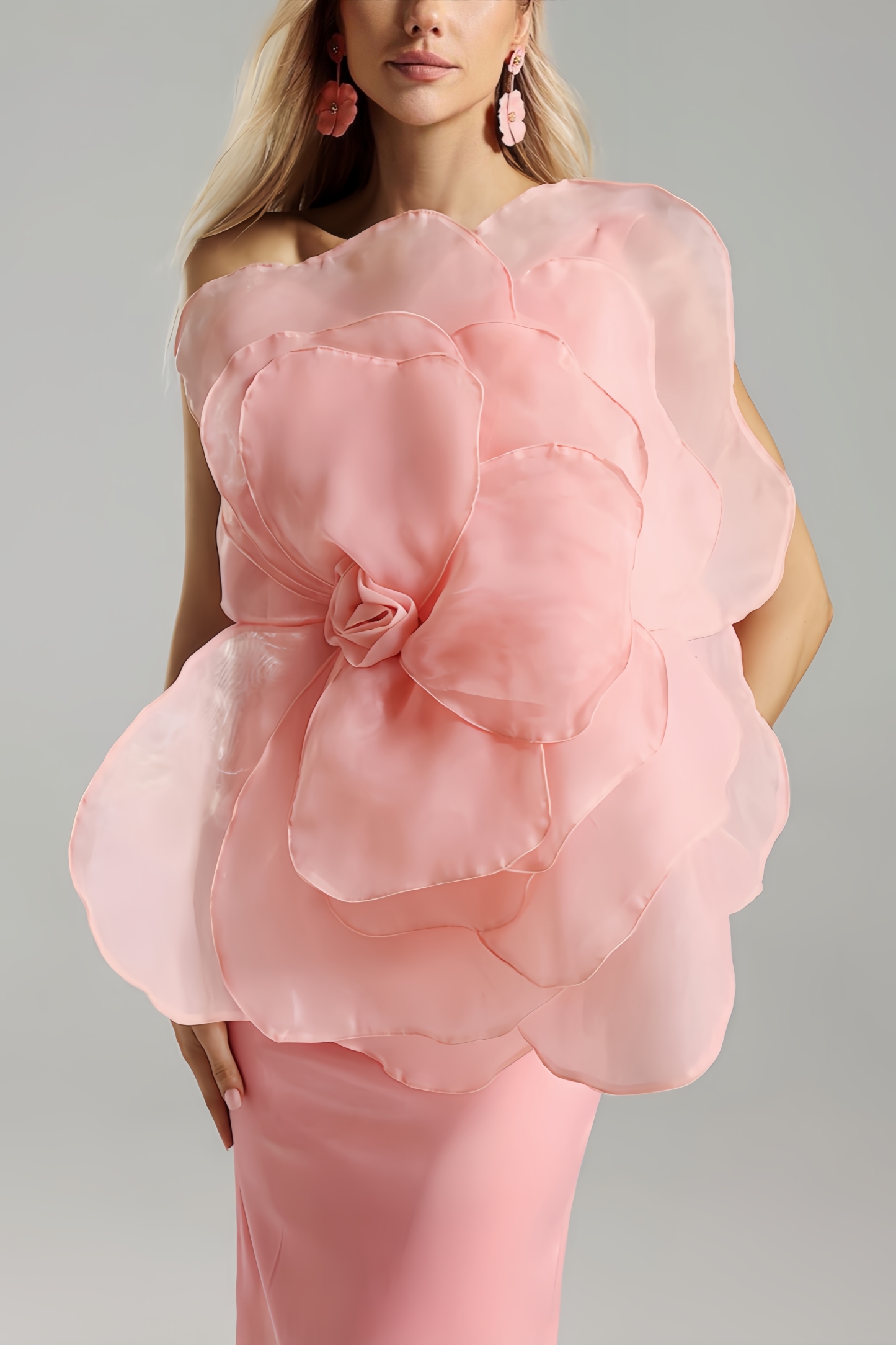 Alaya Slant Shoulder 3D Floral Midi Dress