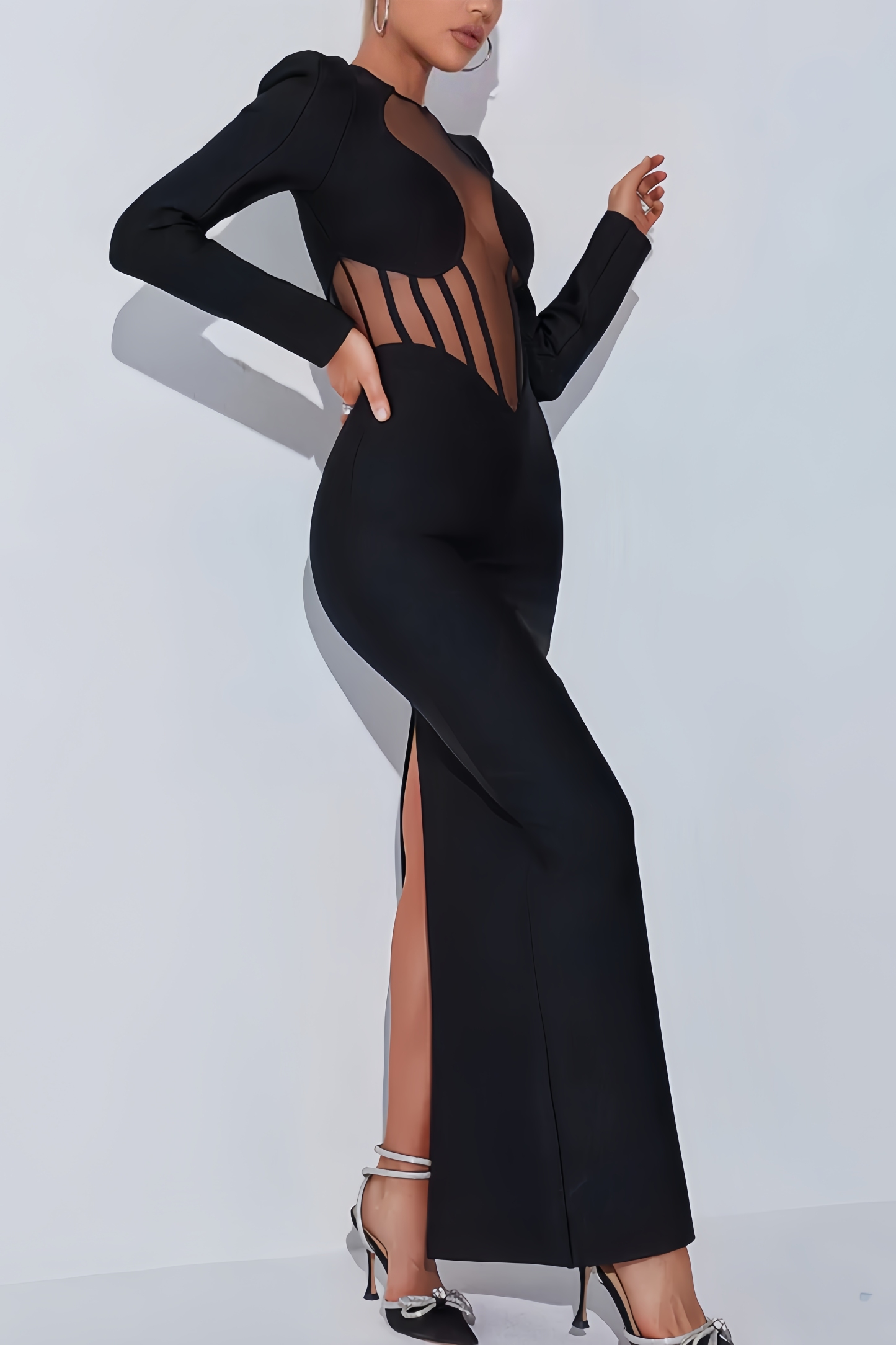 Kari Mesh Long Sleeve Maxi Dress