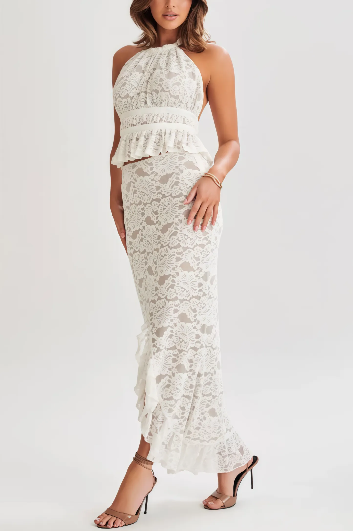 Harpe Lace Openwork Maxi Dress Set