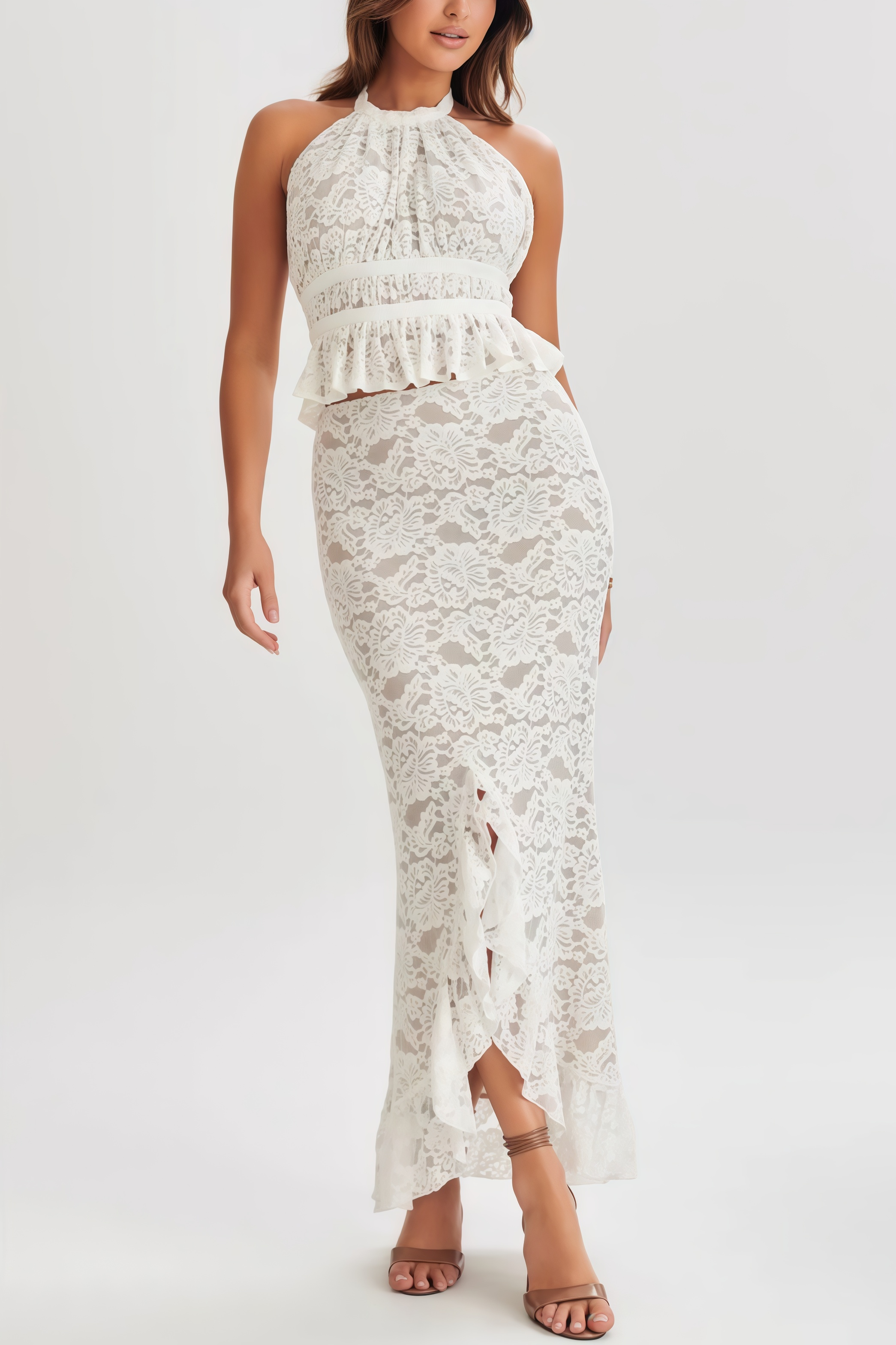 Harpe Lace Openwork Maxi Dress Set