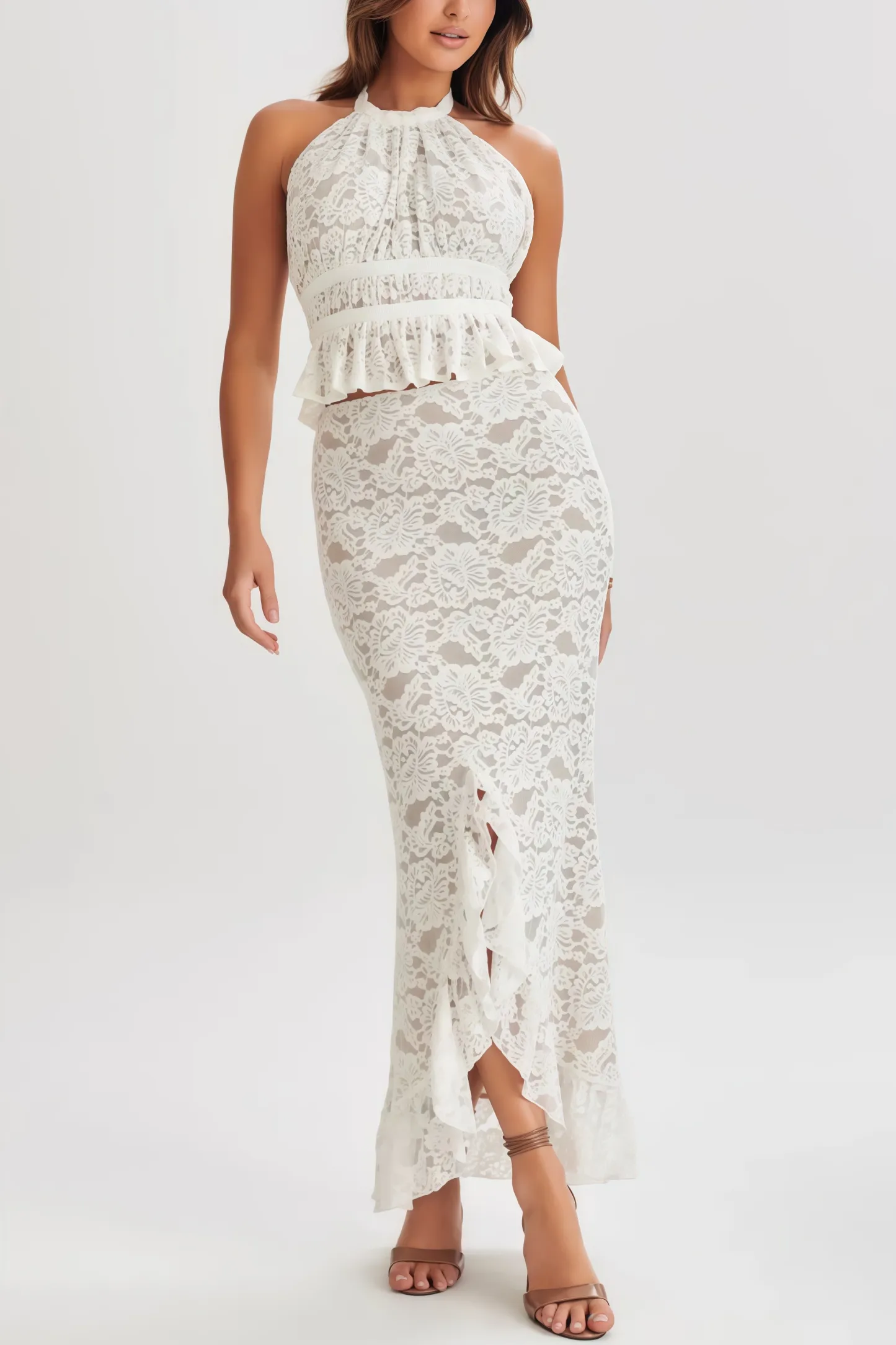 Harpe Lace Openwork Maxi Dress Set