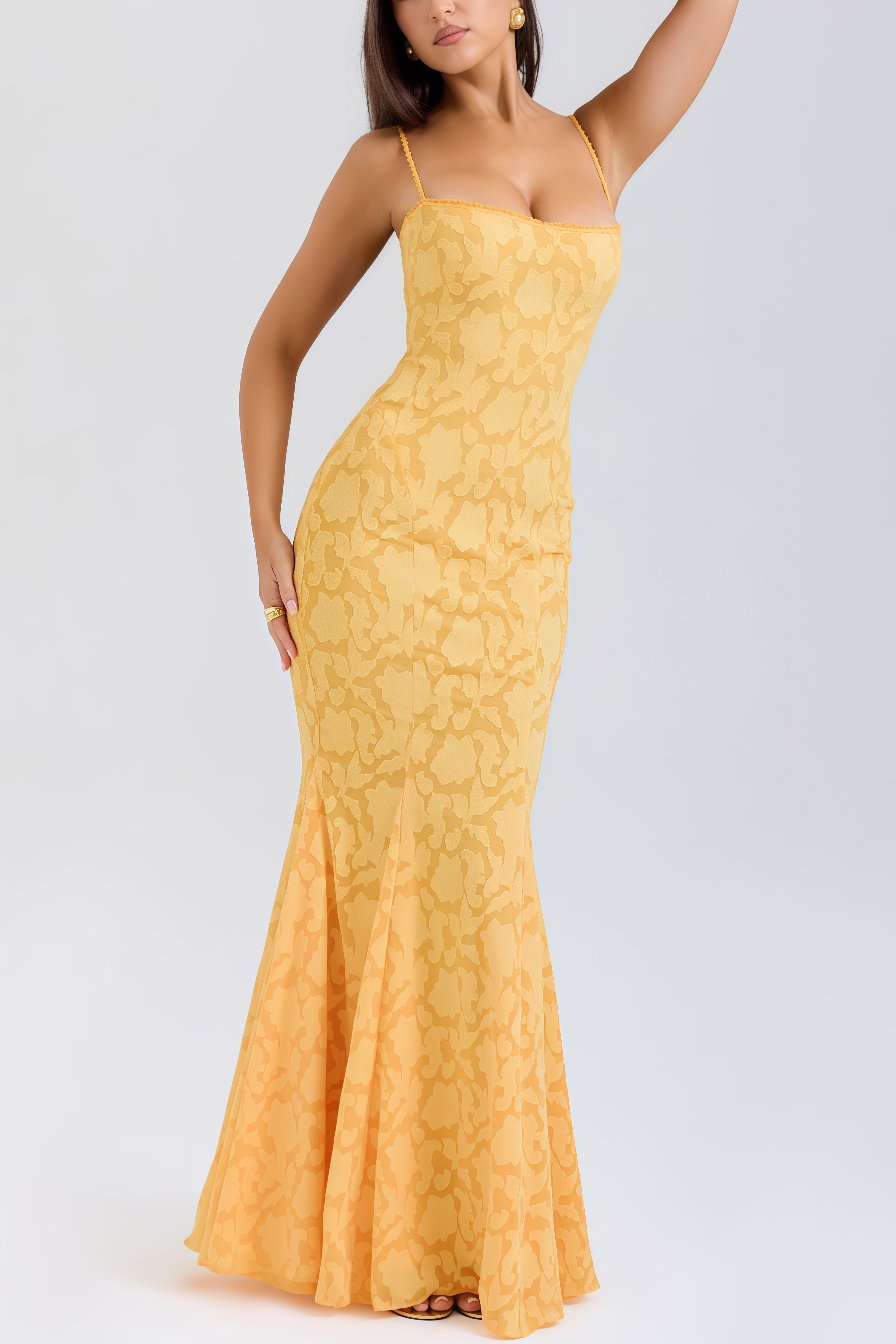 Xyvan Yellow Lace Up Back Maxi Dress