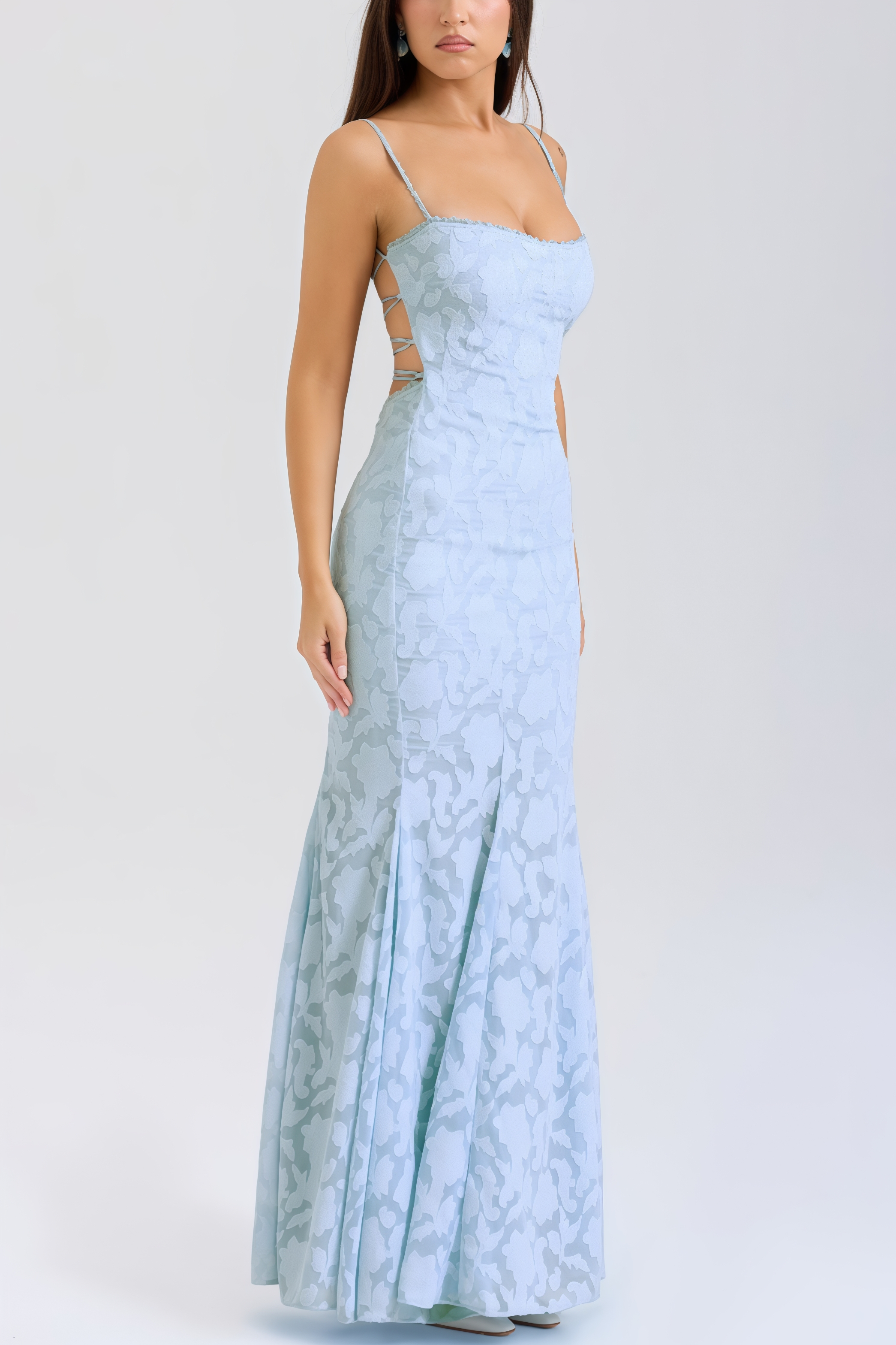 Varenf Bluebell Lace Up Back Maxi Dress