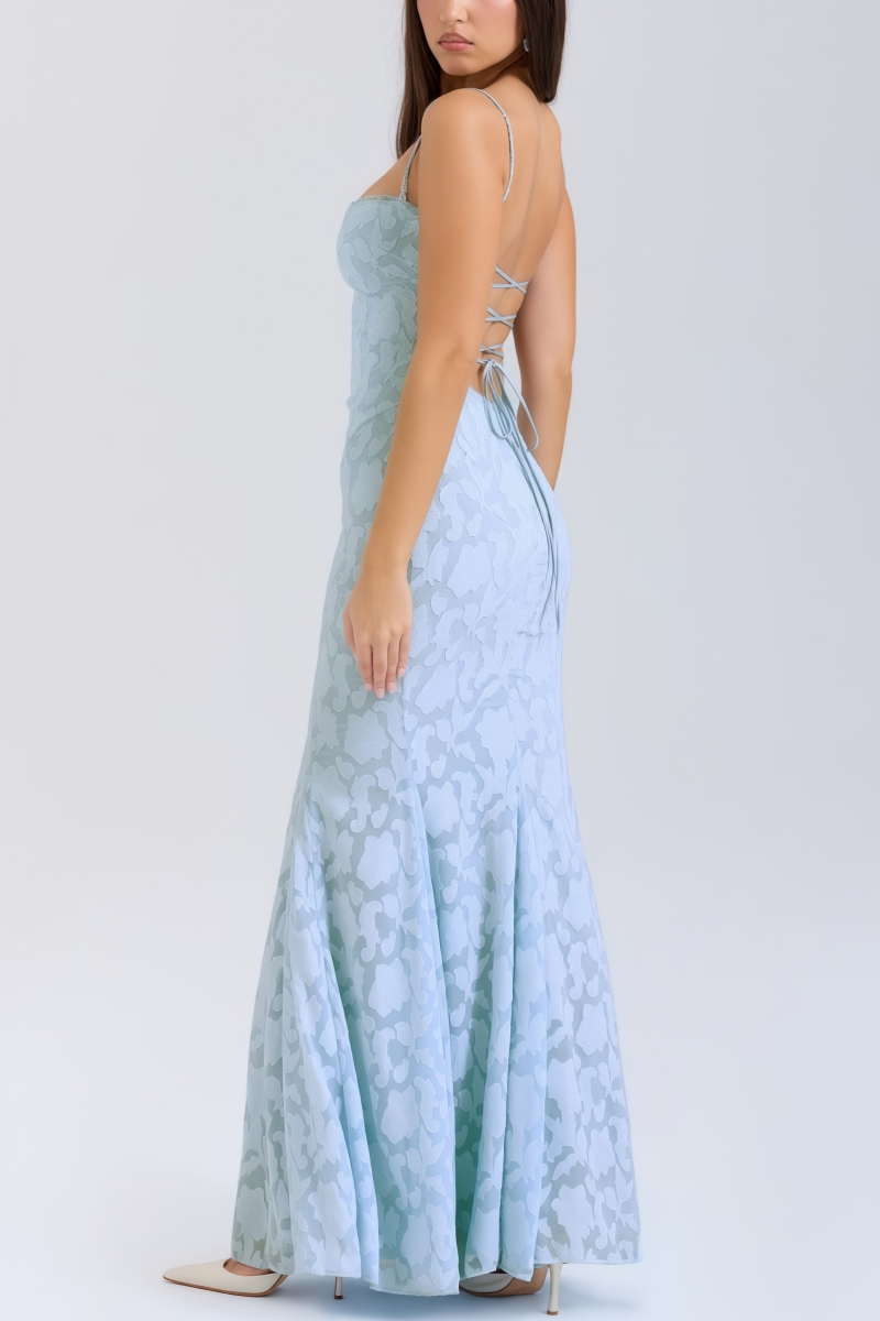 Varenf Bluebell Lace Up Back Maxi Dress