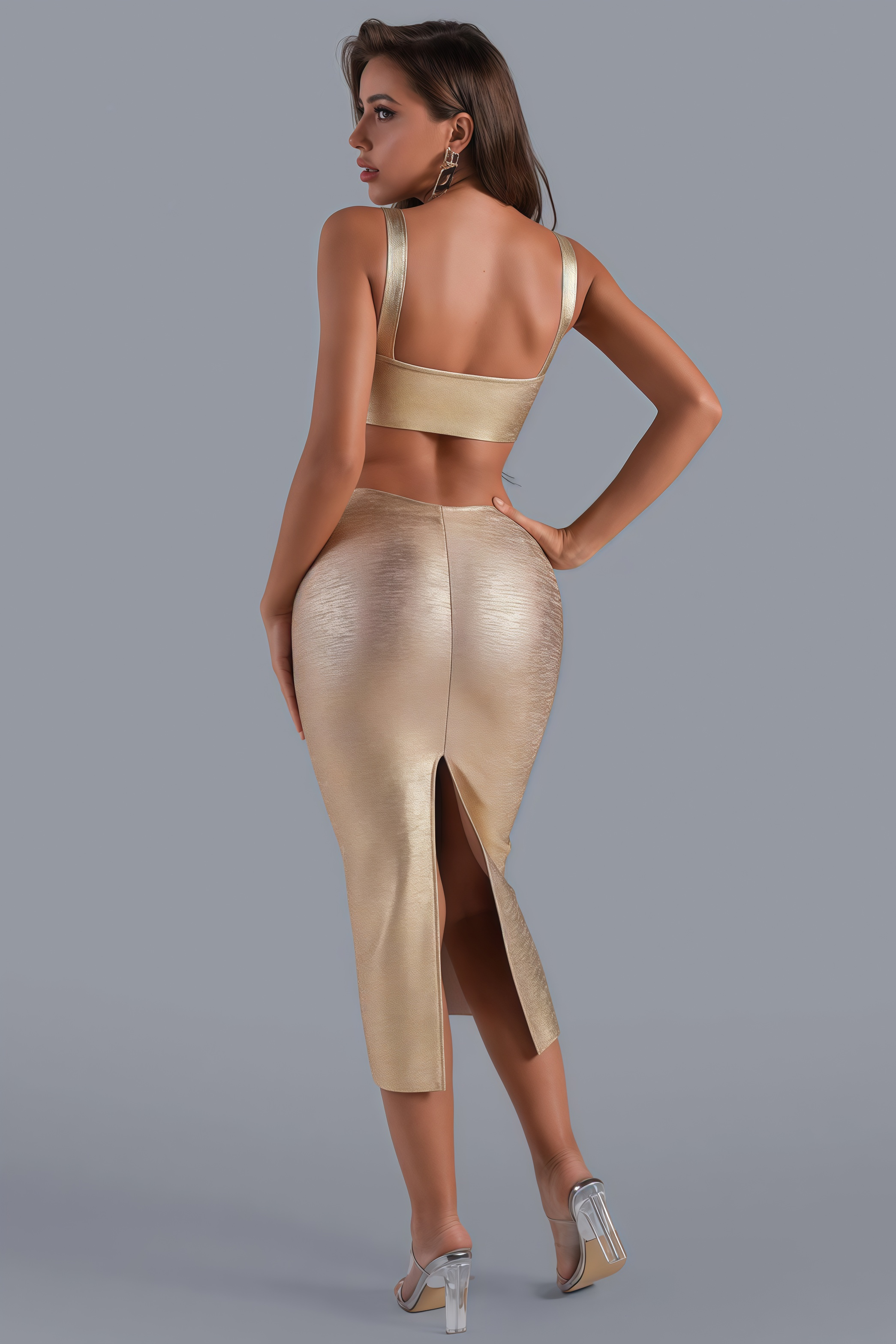 Twist Metallic Midi Bandage Dress