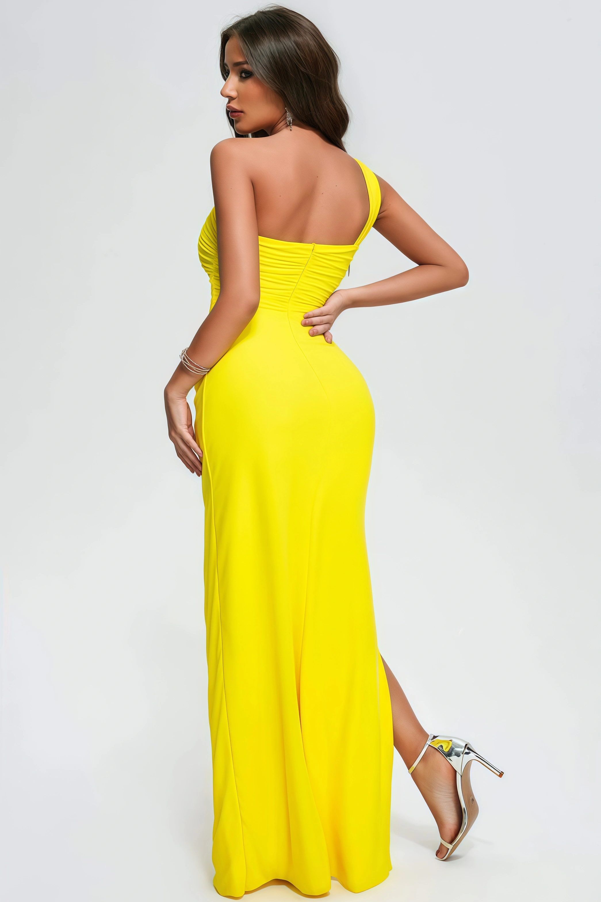 Opal One Shoulder Mesh Slit Maxi Dress