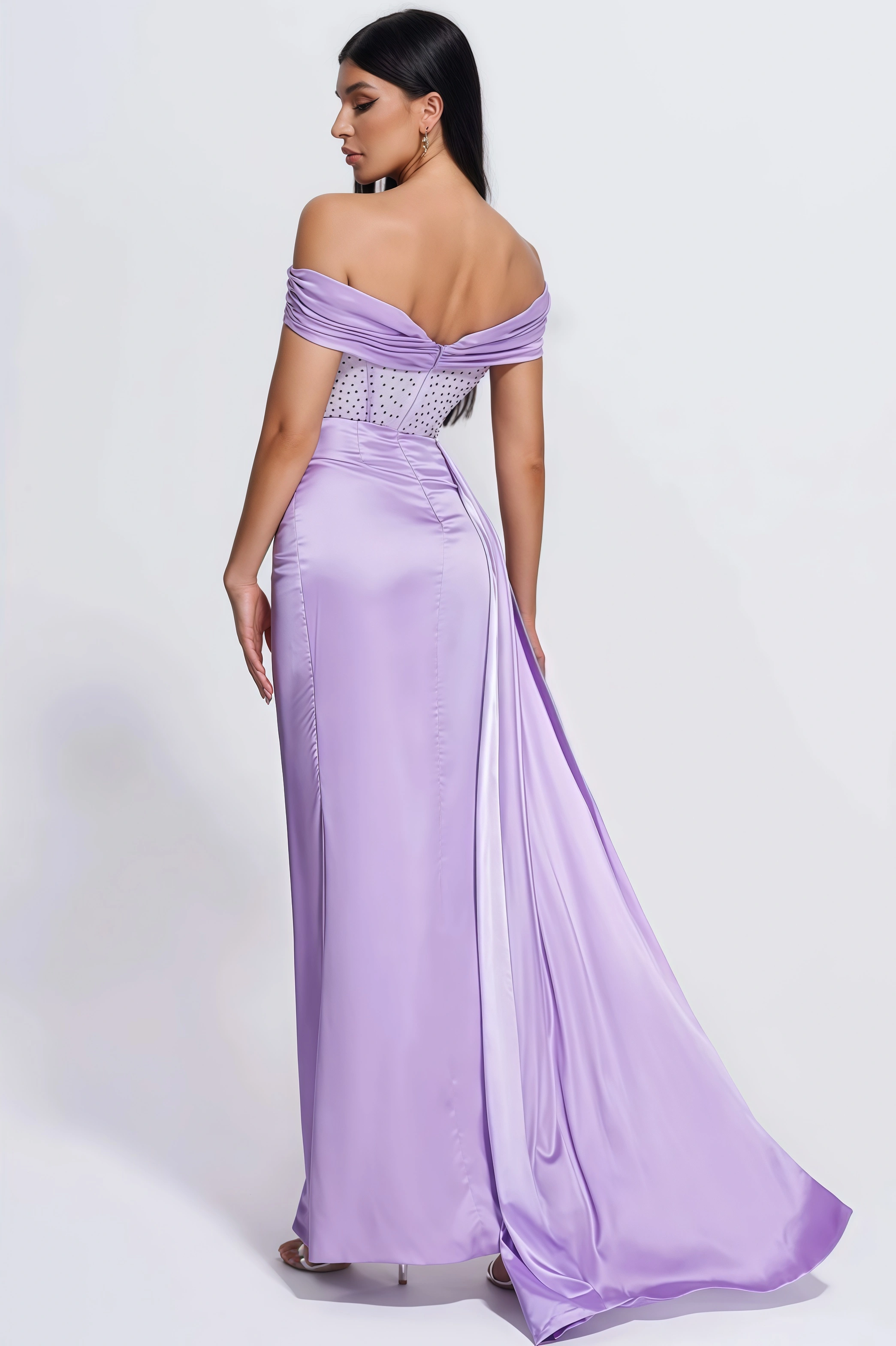 Qearl Mesh Corset Satin Maxi Dress