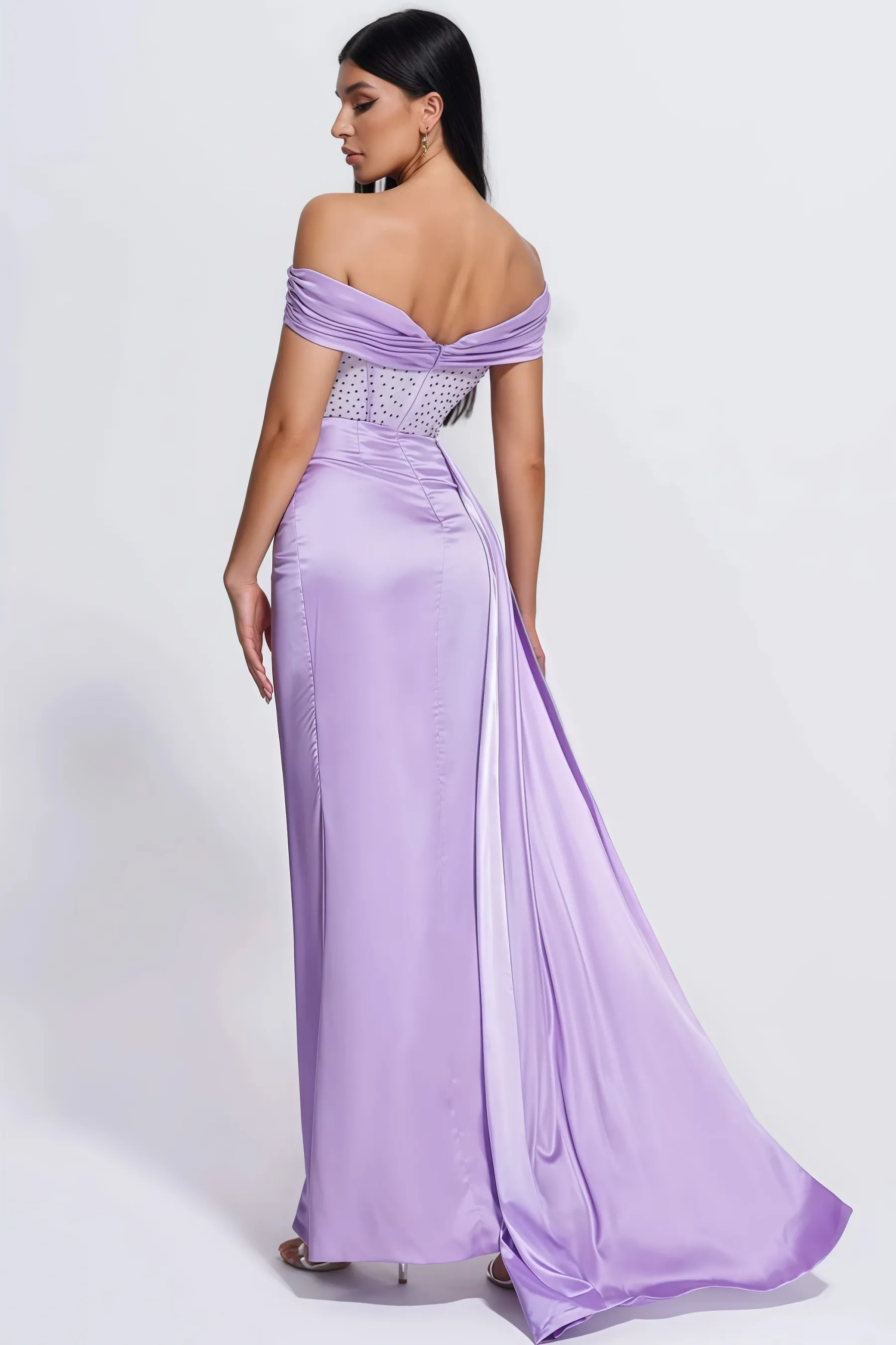 Qearl Mesh Corset Satin Maxi Dress