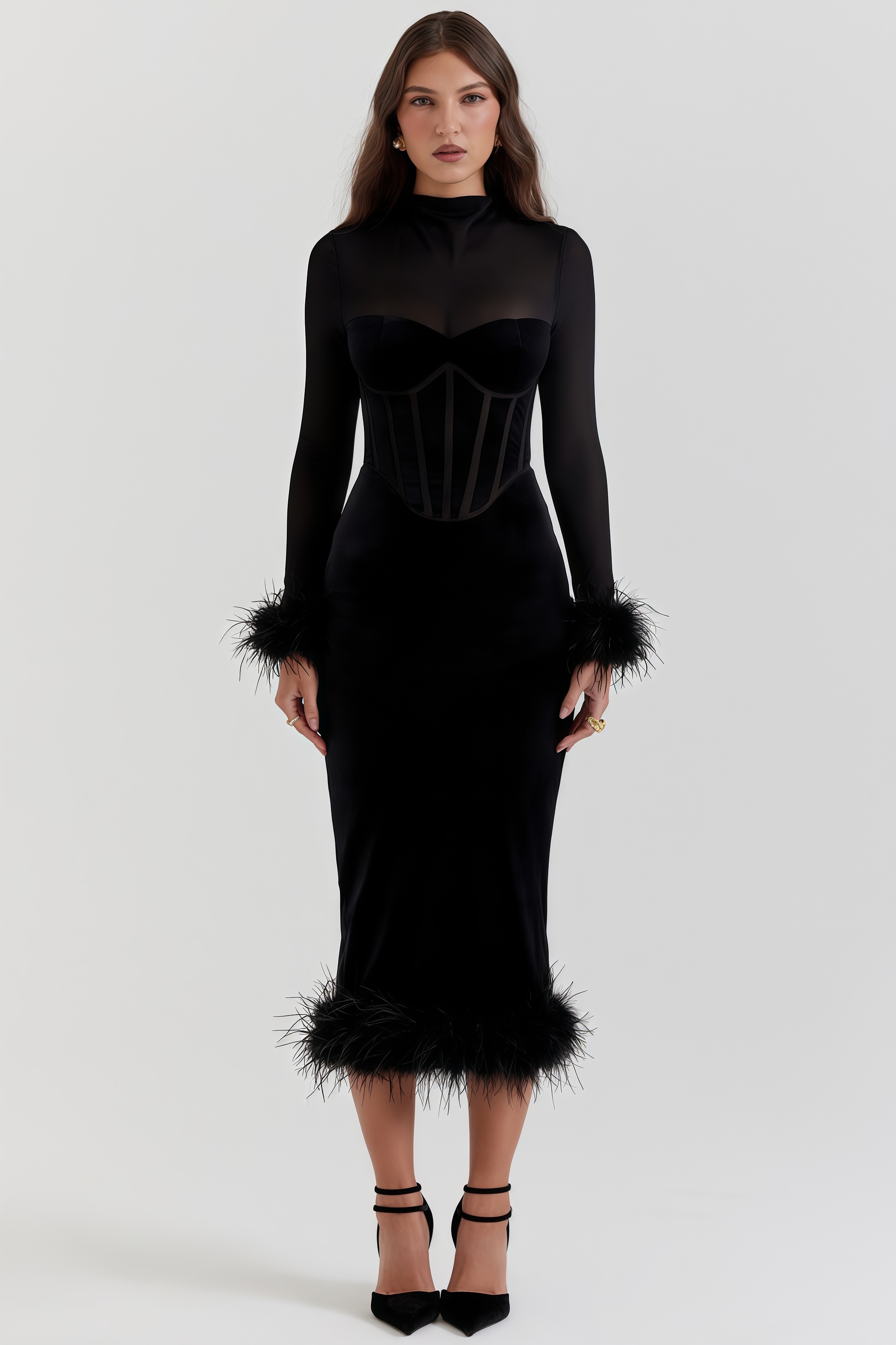 Kaci Black Velvet Midi Dress