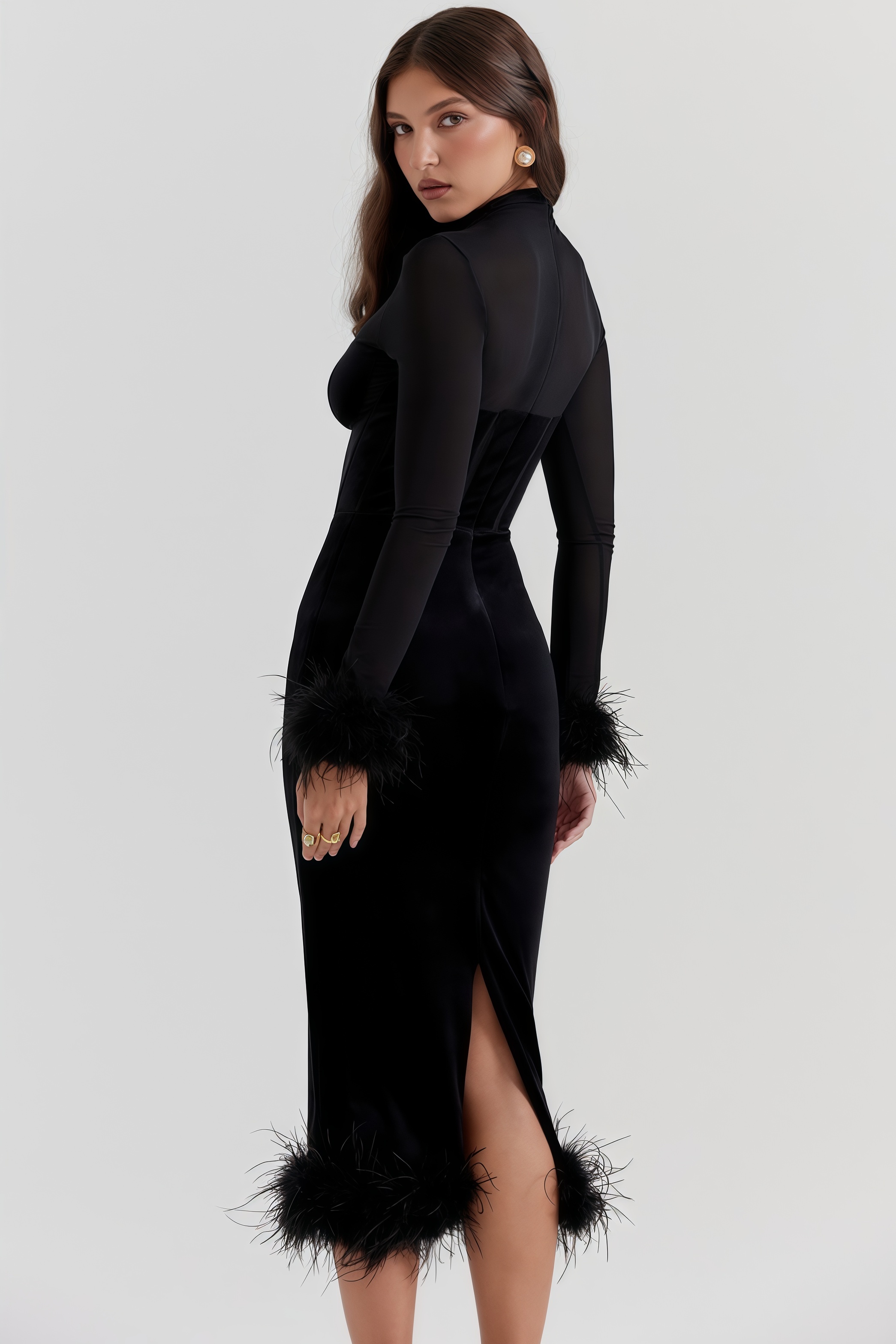 Kaci Black Velvet Midi Dress