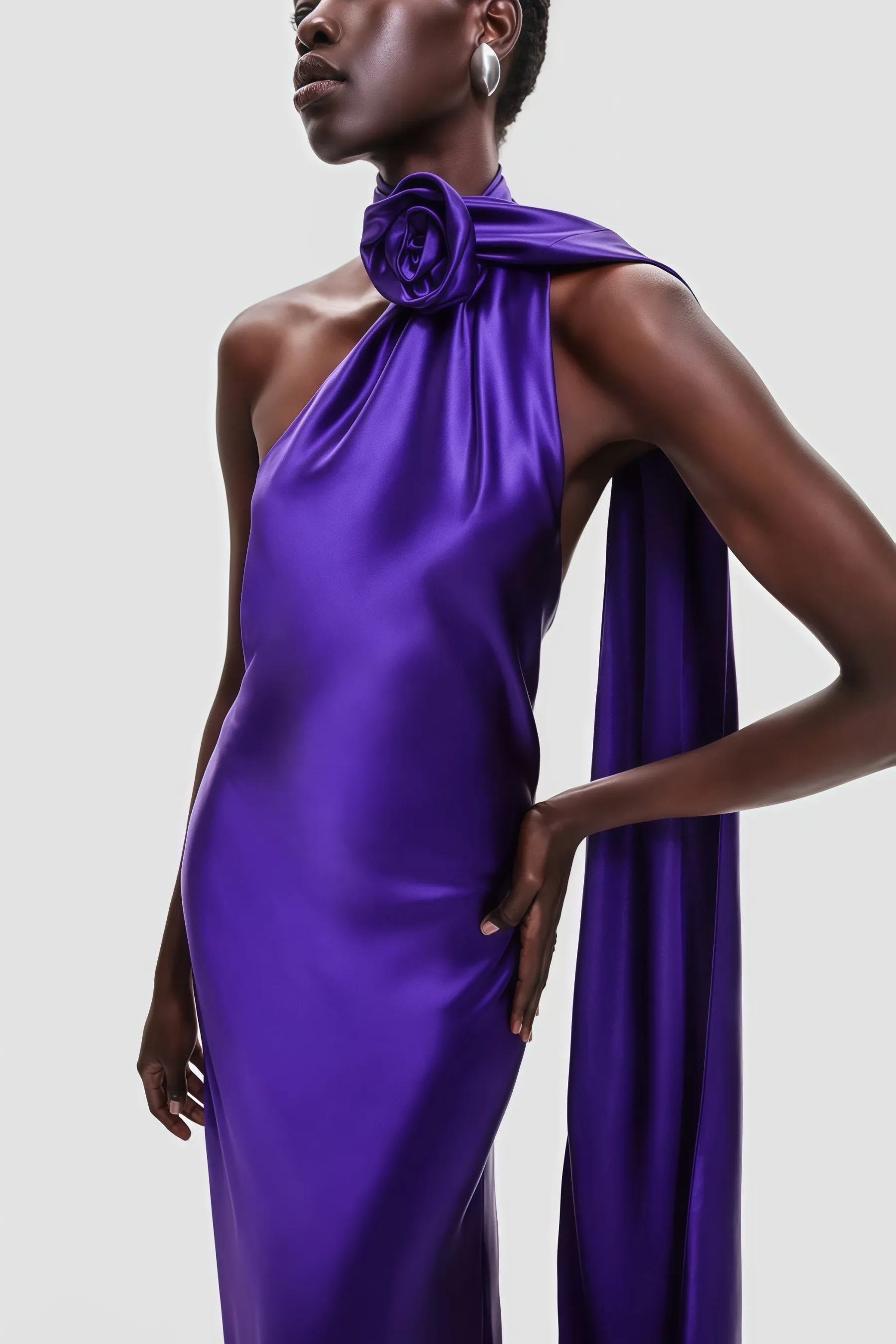 Valentina Halter Floral Maxi Satin Dress