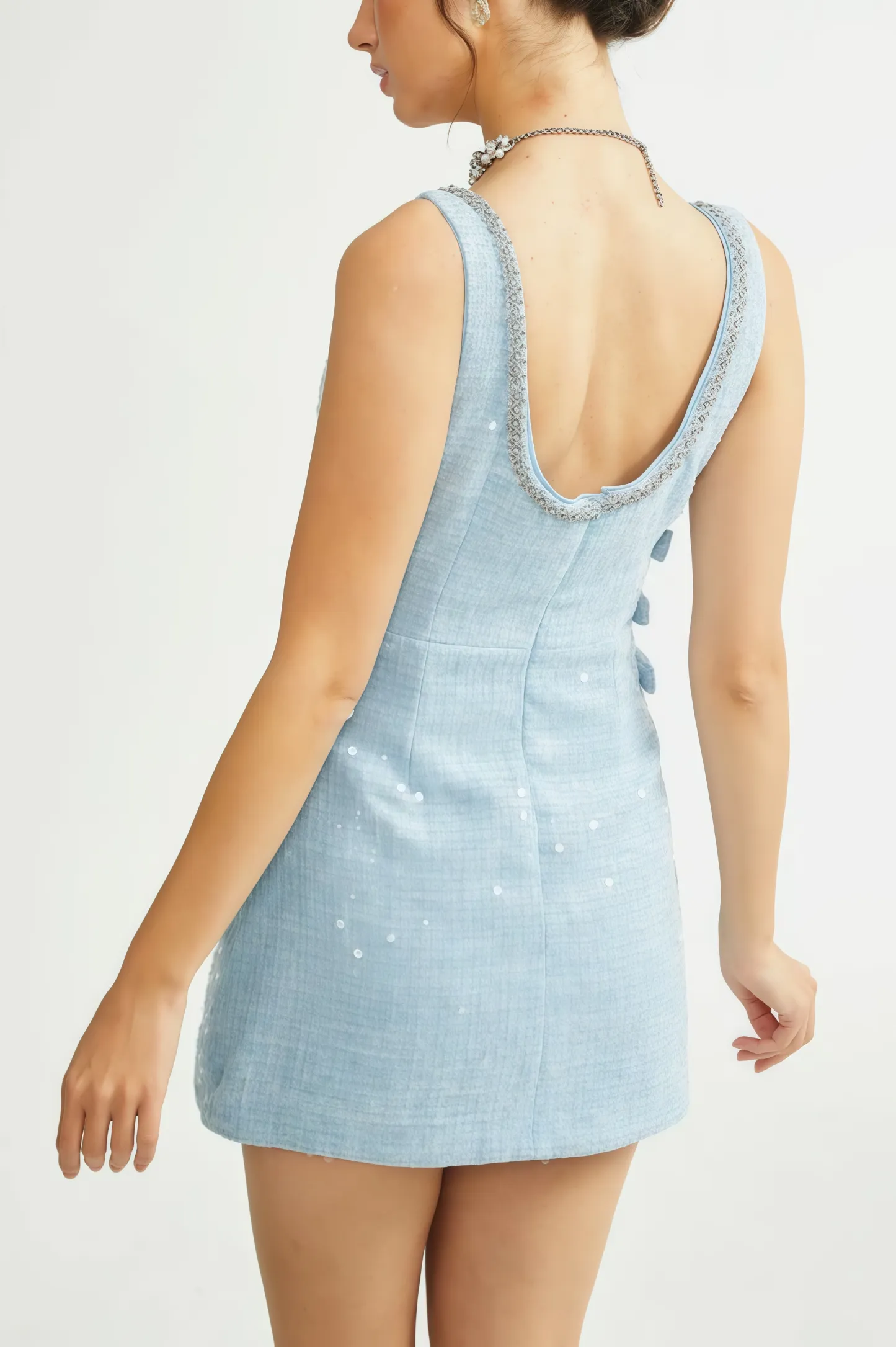 Haka Blue Tweed Sequin Mini Dress