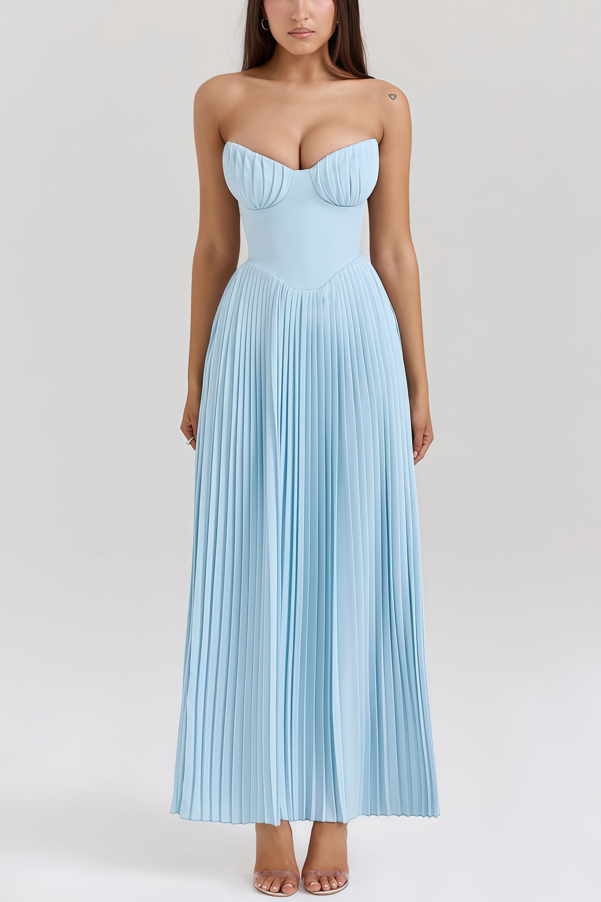 Shirley Ocean Blue Pleated Maxi Dress