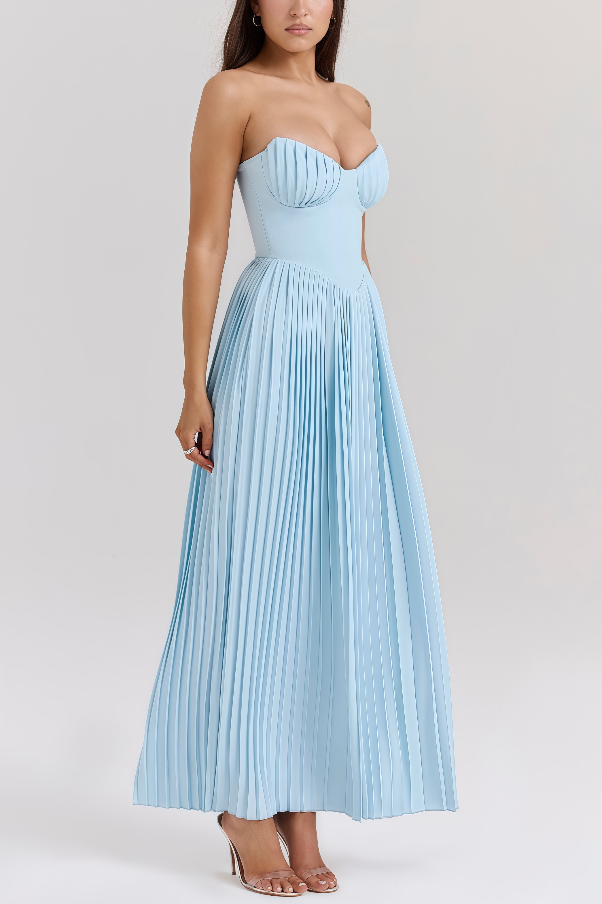Shirley Ocean Blue Pleated Maxi Dress