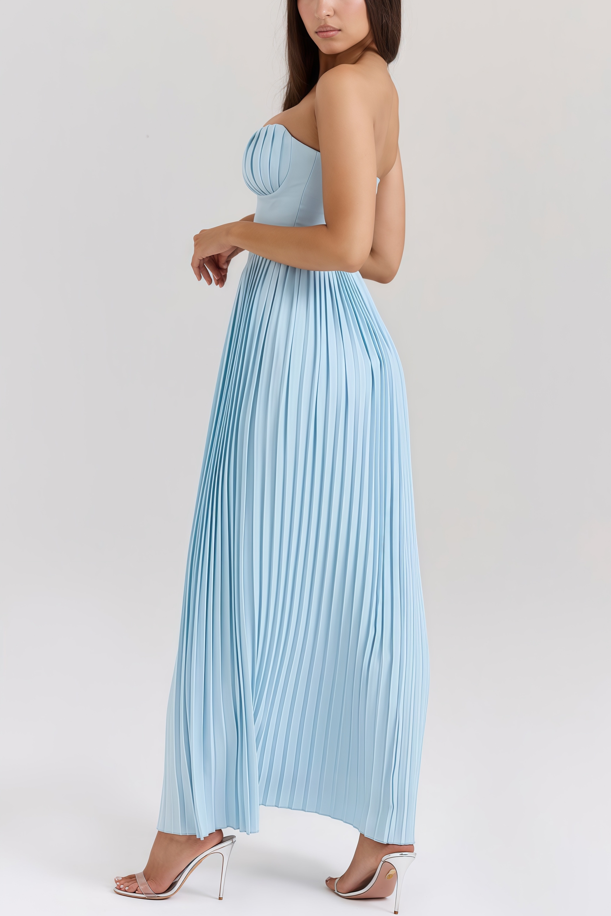 Shirley Ocean Blue Pleated Maxi Dress