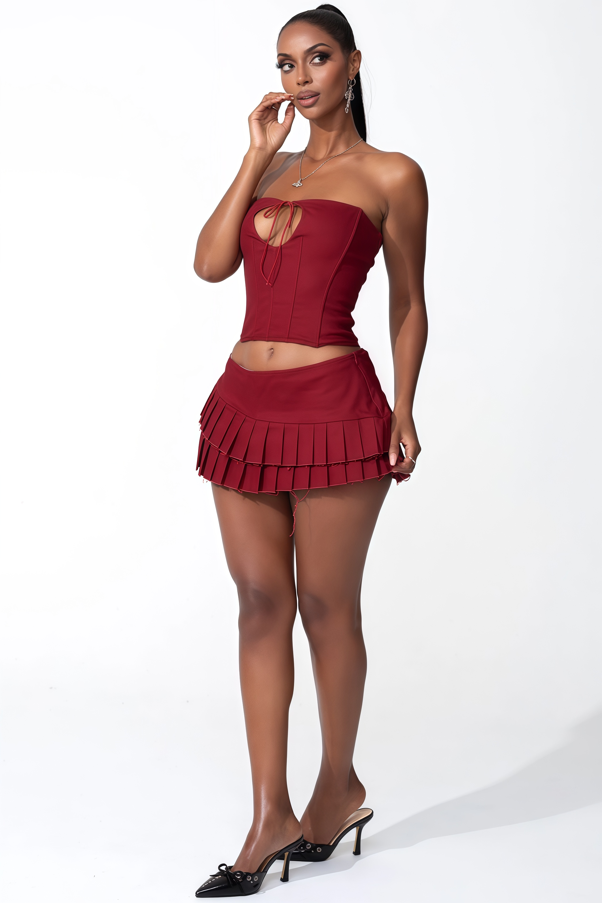 Blythe Sheath Top Pleated Mini Dress Set