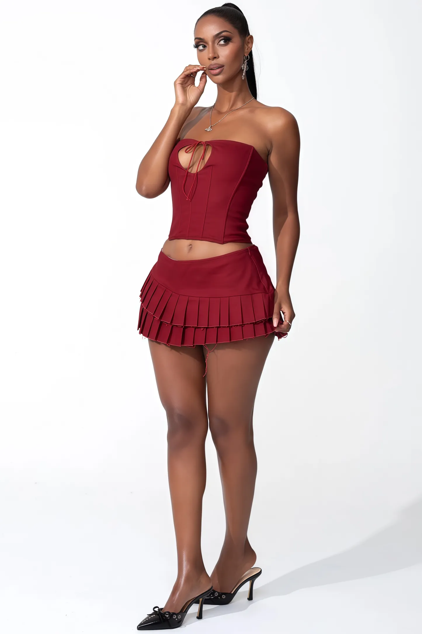 Blythe Sheath Top Pleated Mini Dress Set