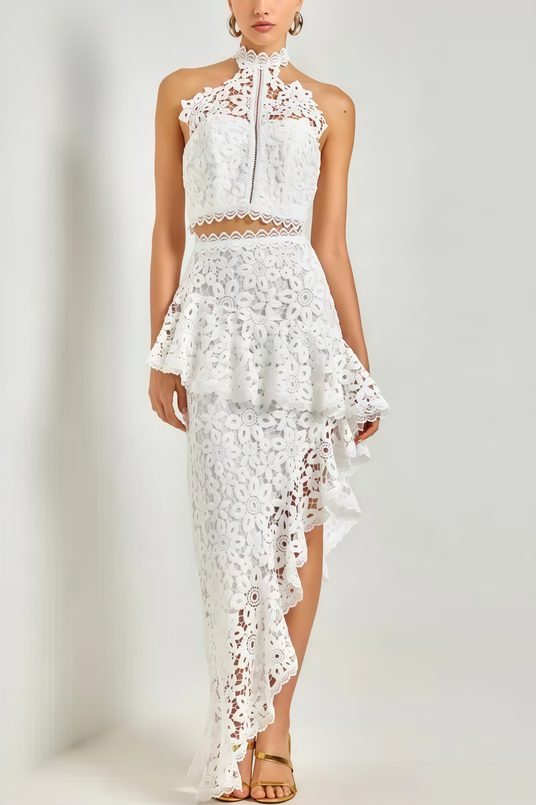 Wiskf Lace Sleeveless Top Midi Dress Set