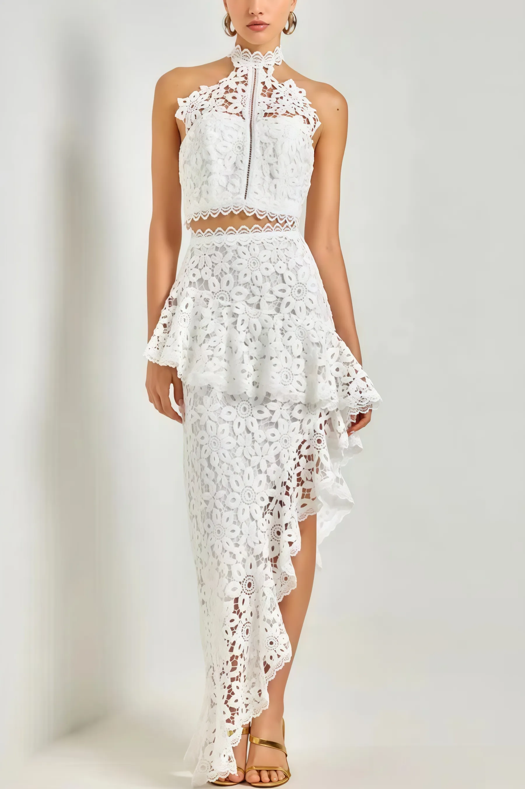 Wiskf Lace Sleeveless Top Midi Dress Set