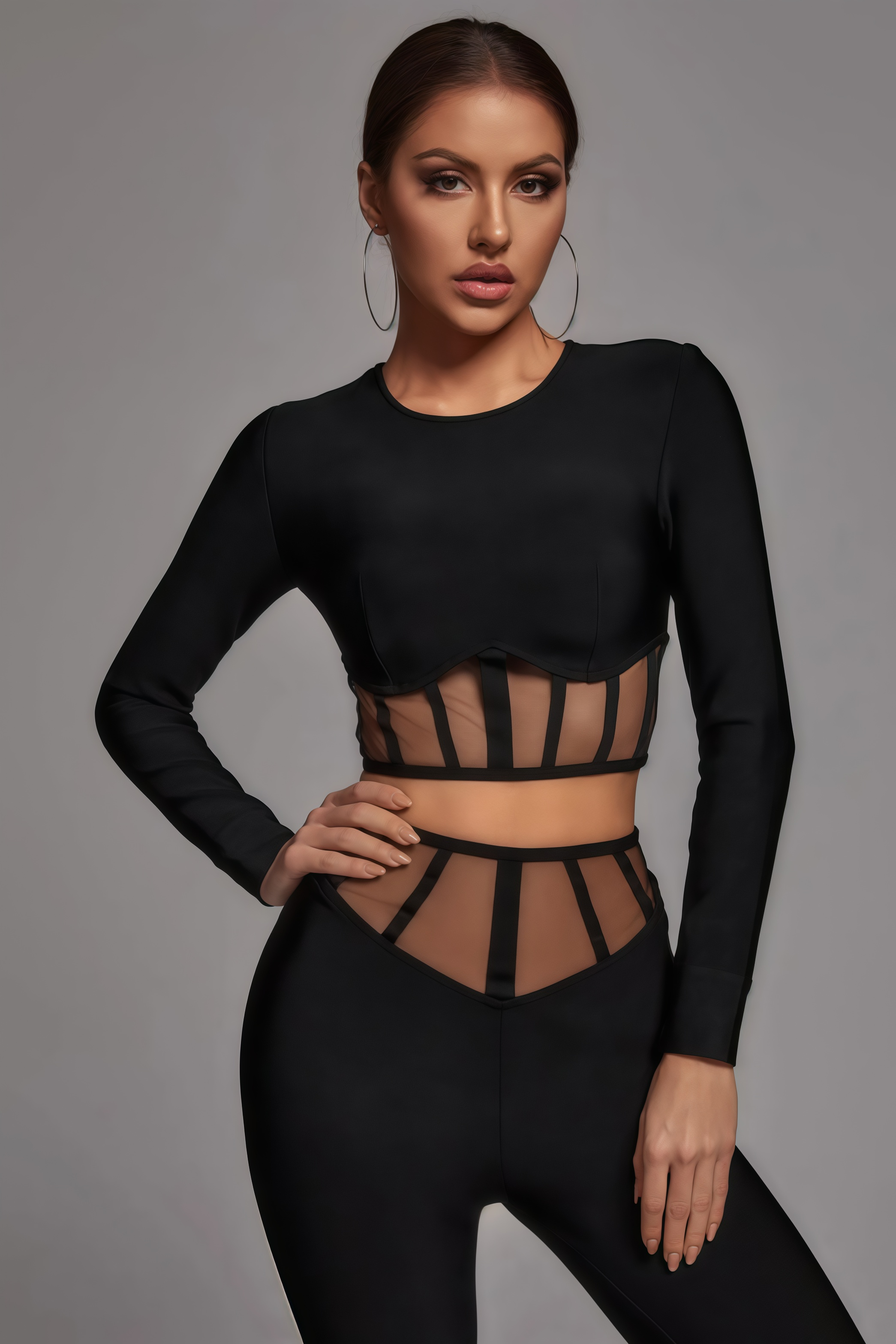 Ethan Mesh Cutout High Waisted Pants Set