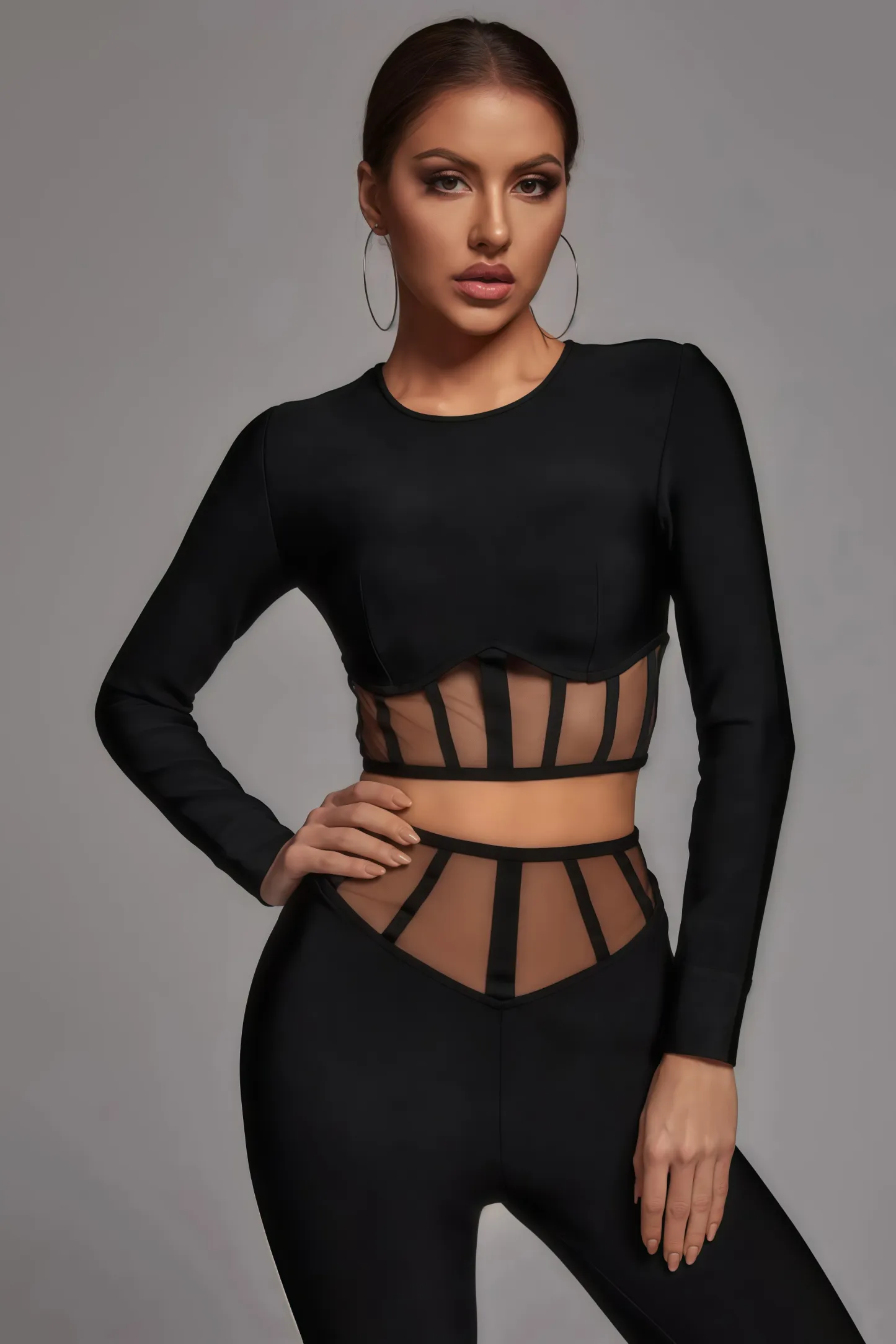 Ethan Mesh Cutout High Waisted Pants Set