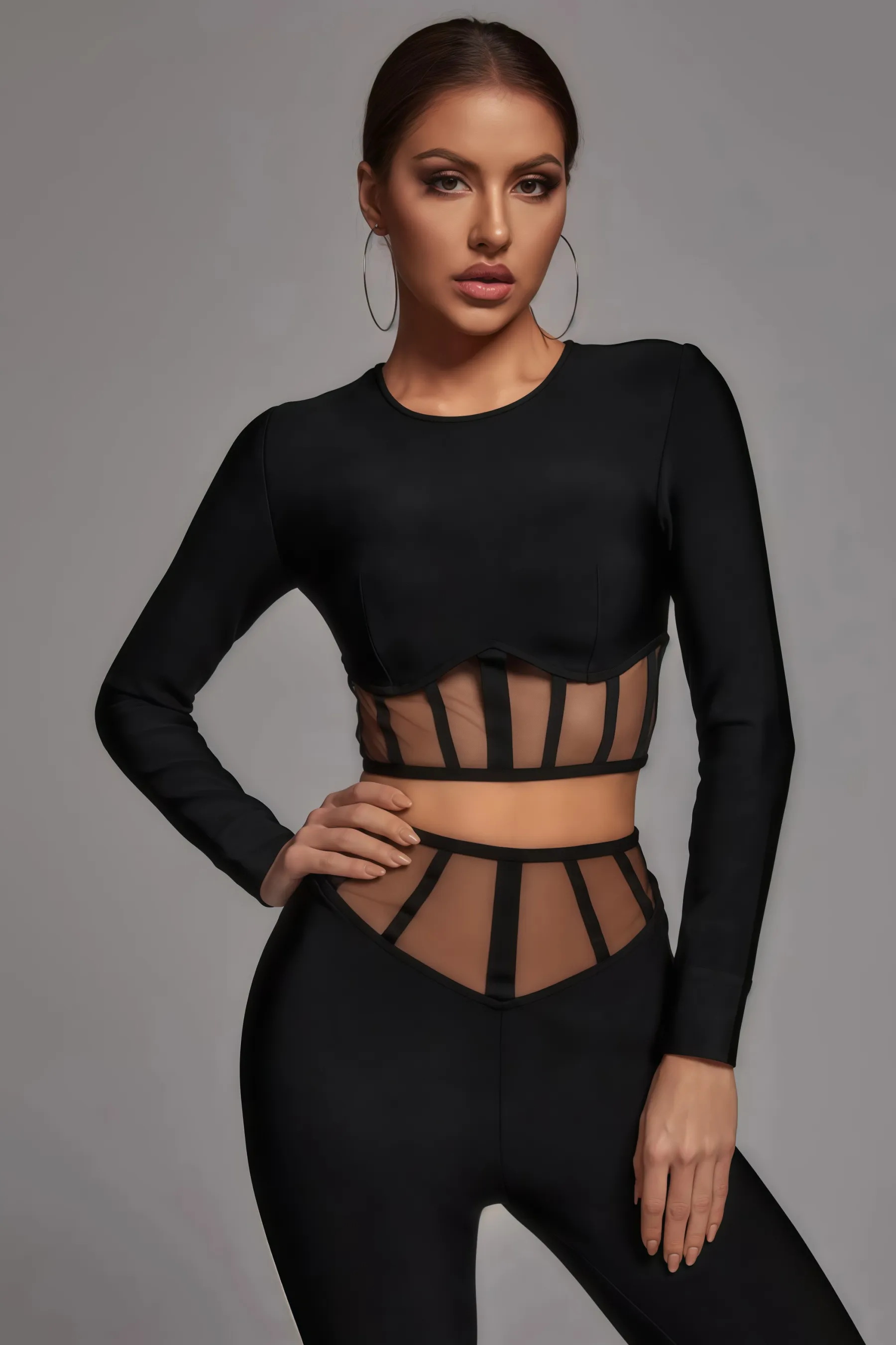 Ethan Mesh Cutout High Waisted Pants Set