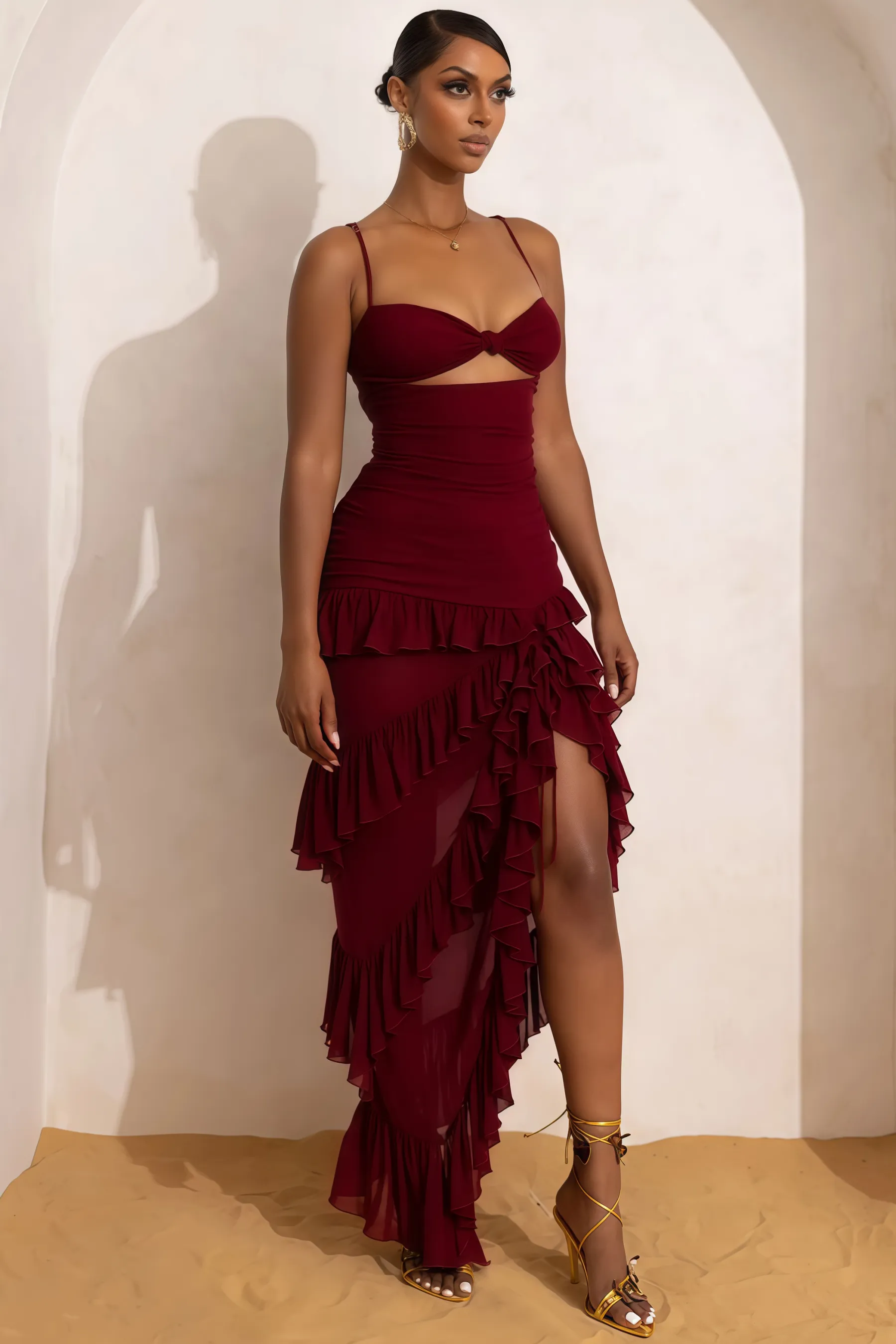 Imara Cutout Side Split Backless Maxi Dress