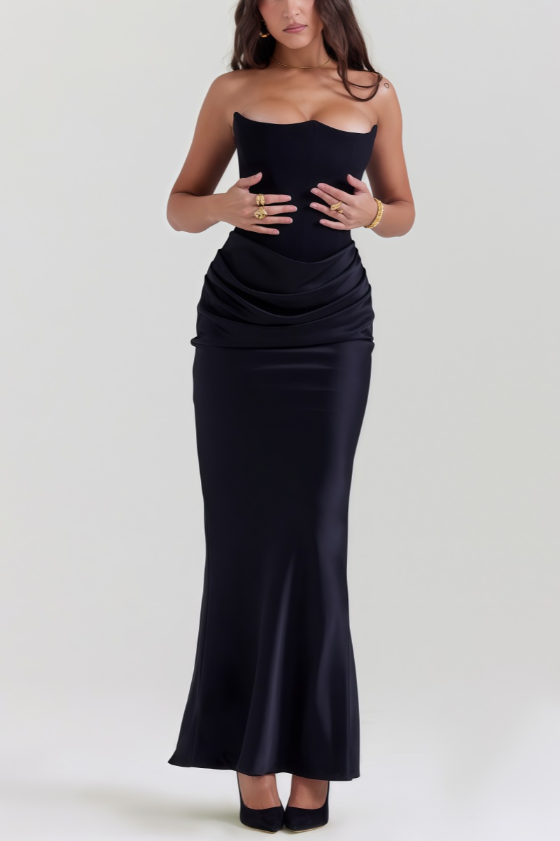 Splicing Bandeau Sheath One Neck Maxi Dress