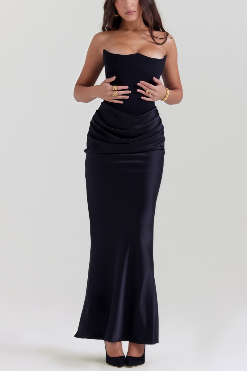 Splicing Bandeau Sheath One Neck Maxi Dress