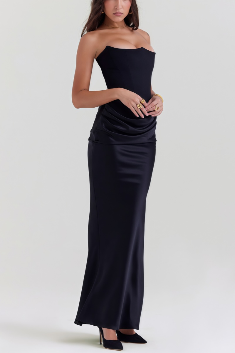 Splicing Bandeau Sheath One Neck Maxi Dress