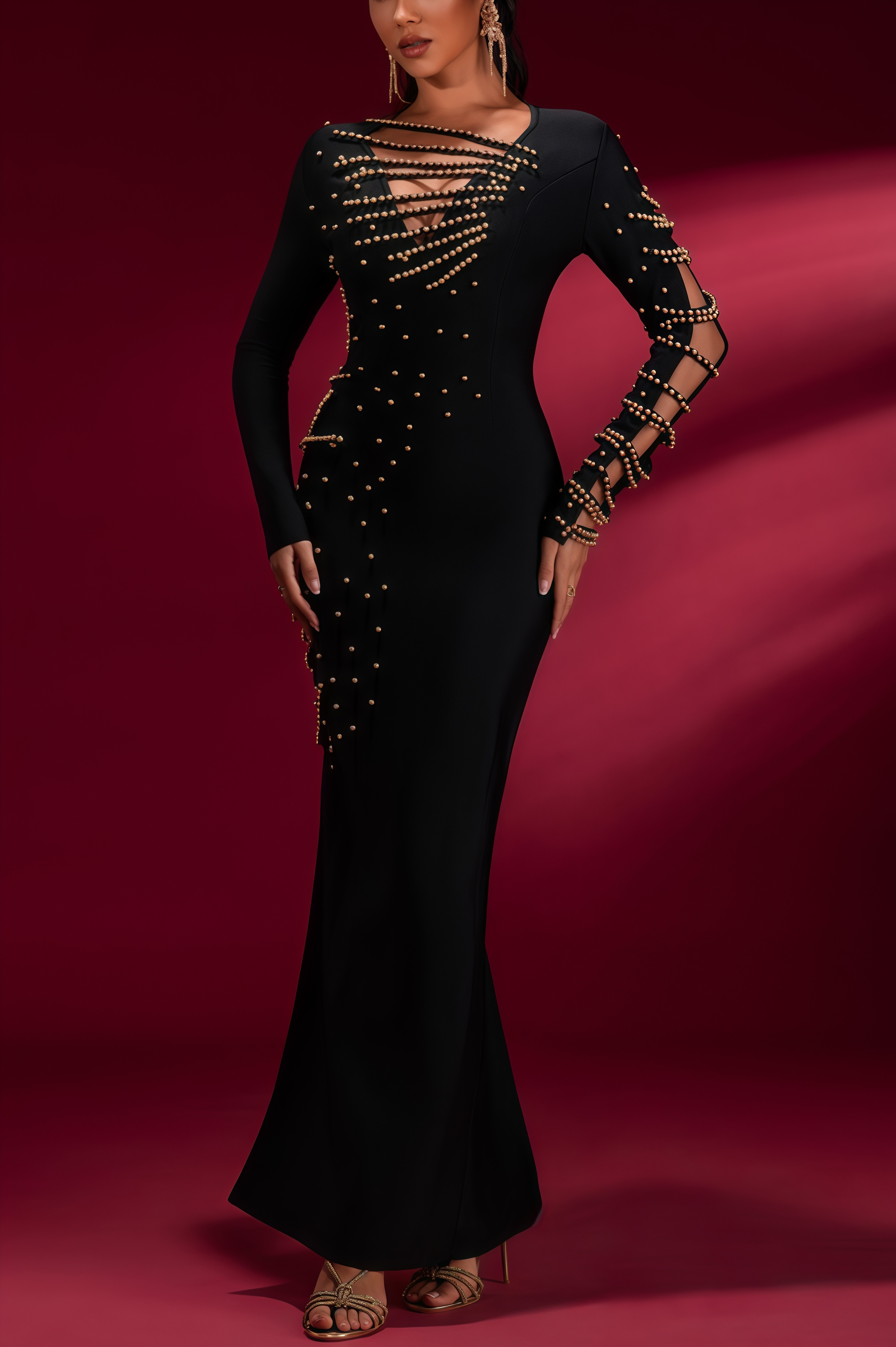 Astred Beadwork Luxury Bandage Maxi Dress