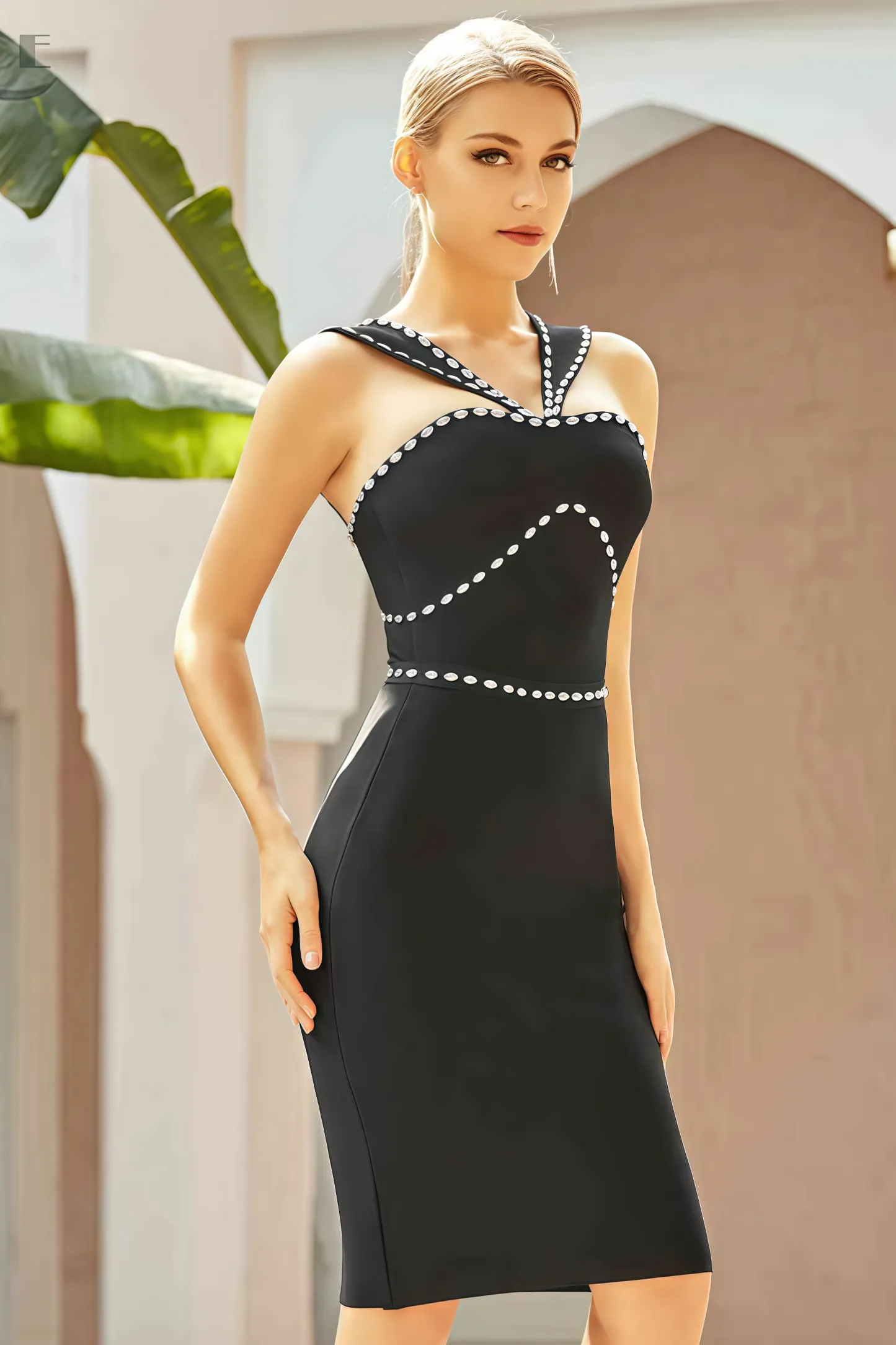 Kian Black Hanging Neck Bandage Midi Dress