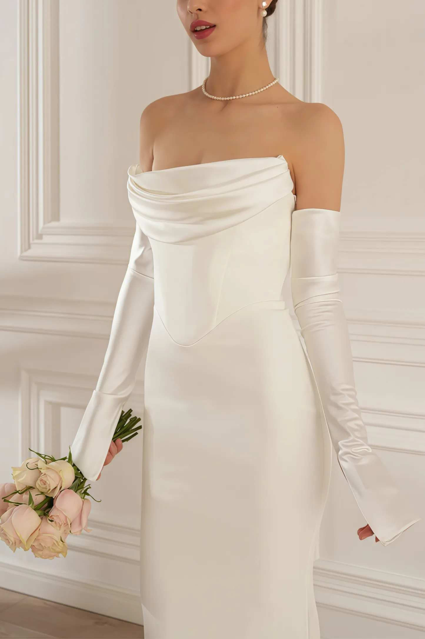 Scot White One Shoulder Long Sleeve Maxi Dress