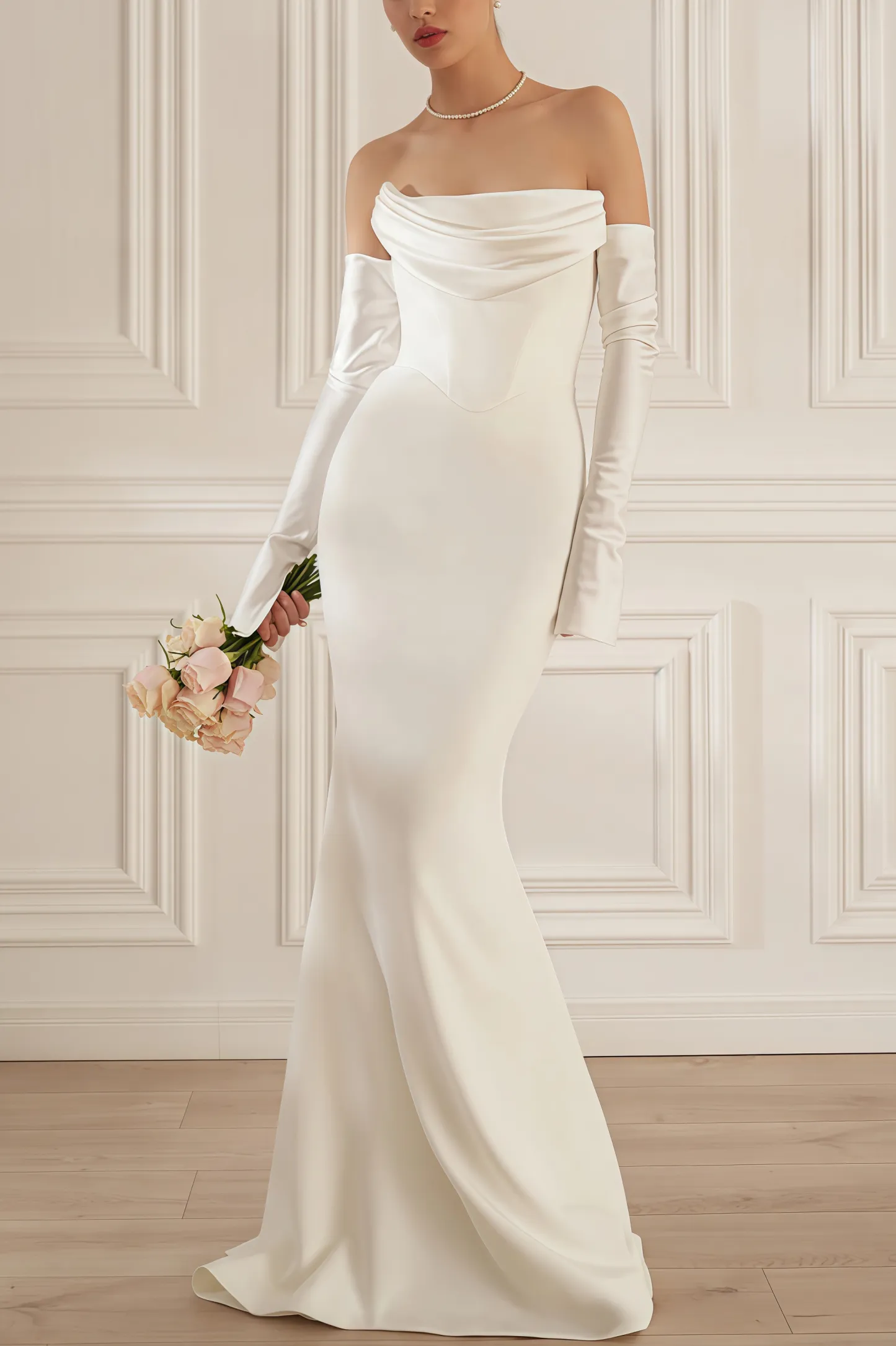 Scot White One Shoulder Long Sleeve Maxi Dress