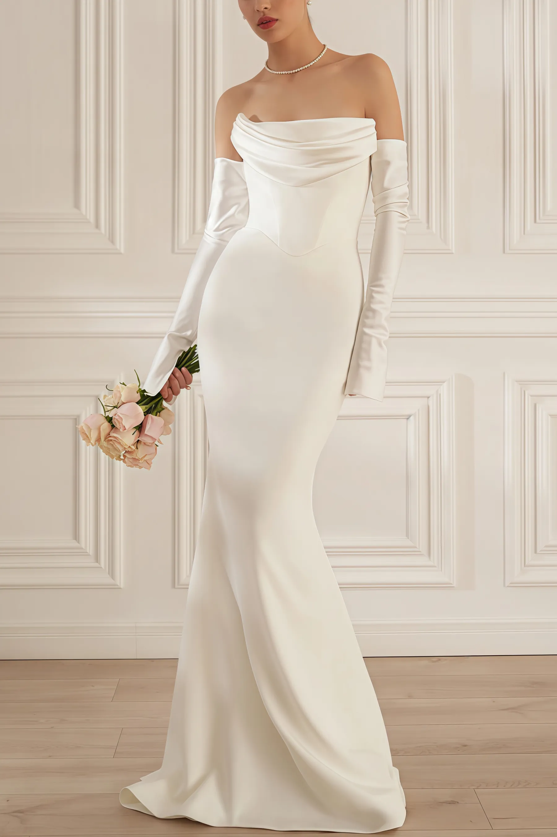 Scot White One Shoulder Long Sleeve Maxi Dress