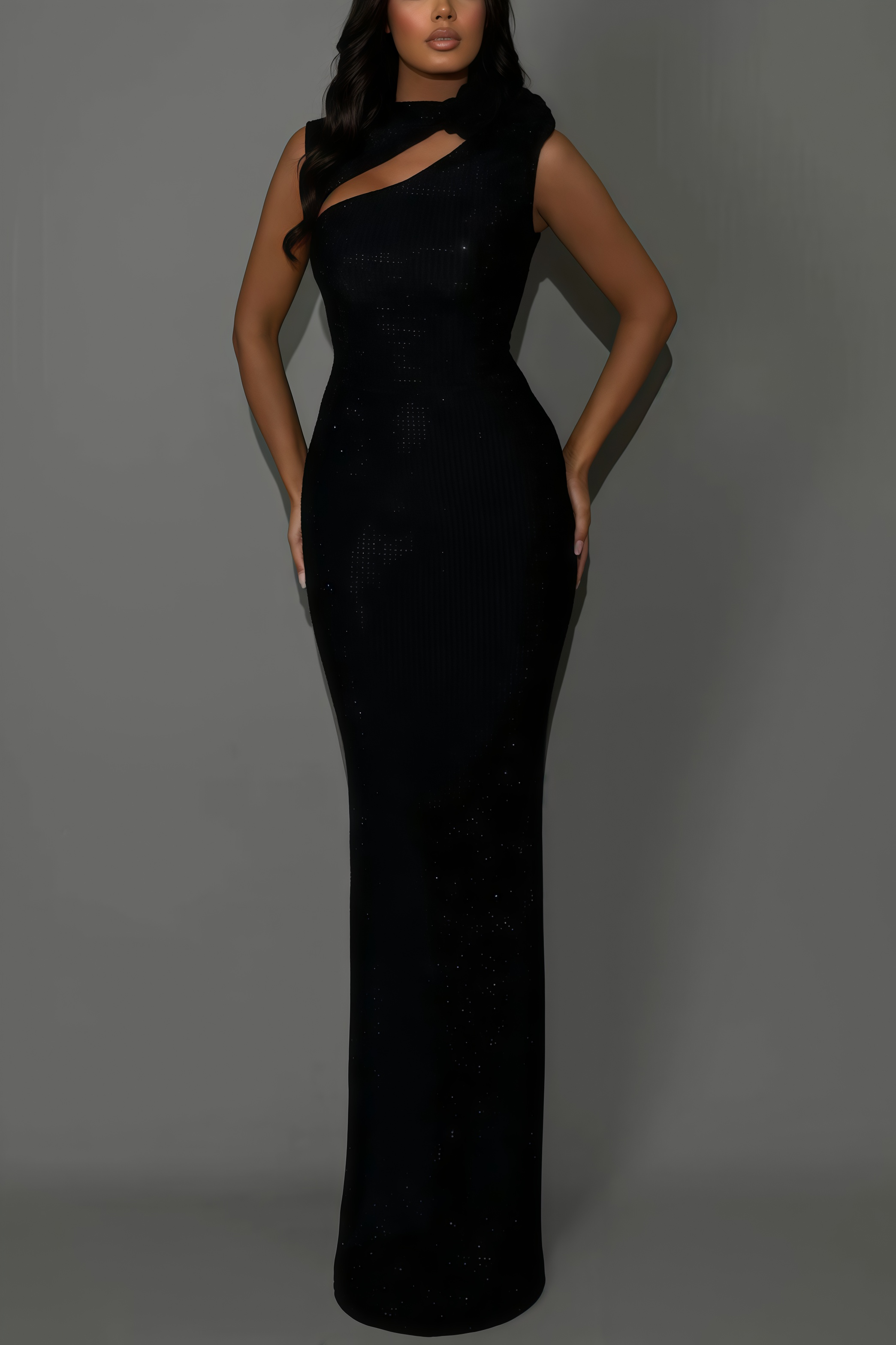 Albertsa Rhinestone 3D Flower Maxi Dress