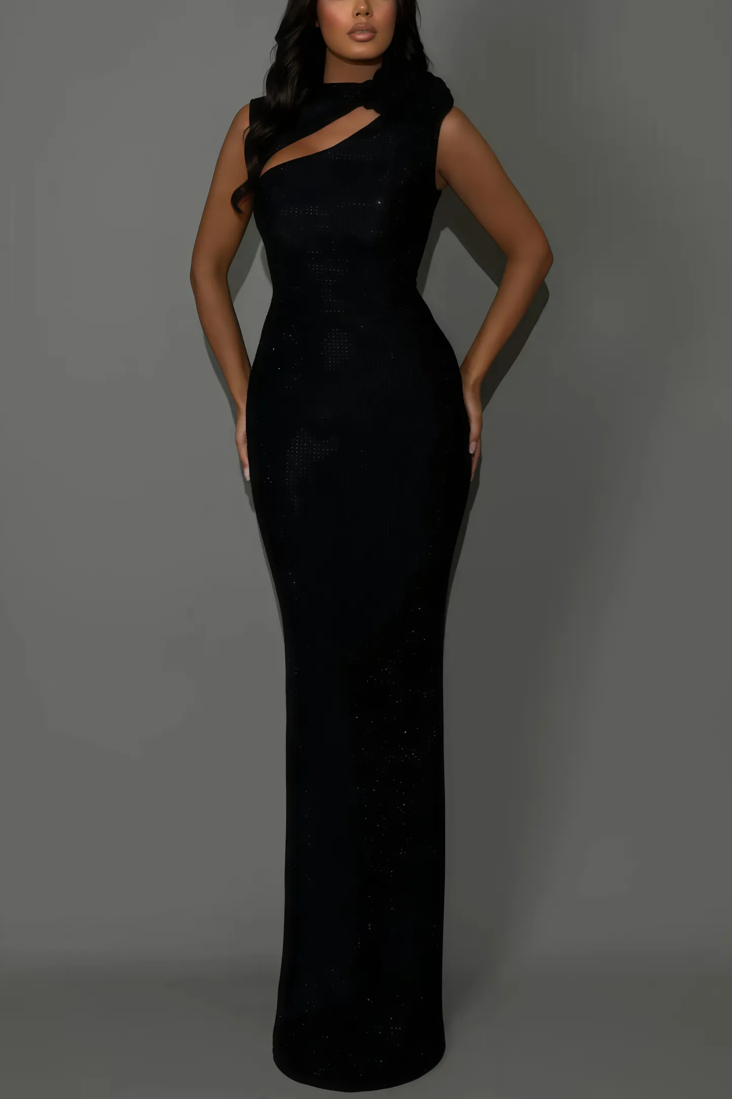 Albertsa Rhinestone 3D Flower Maxi Dress