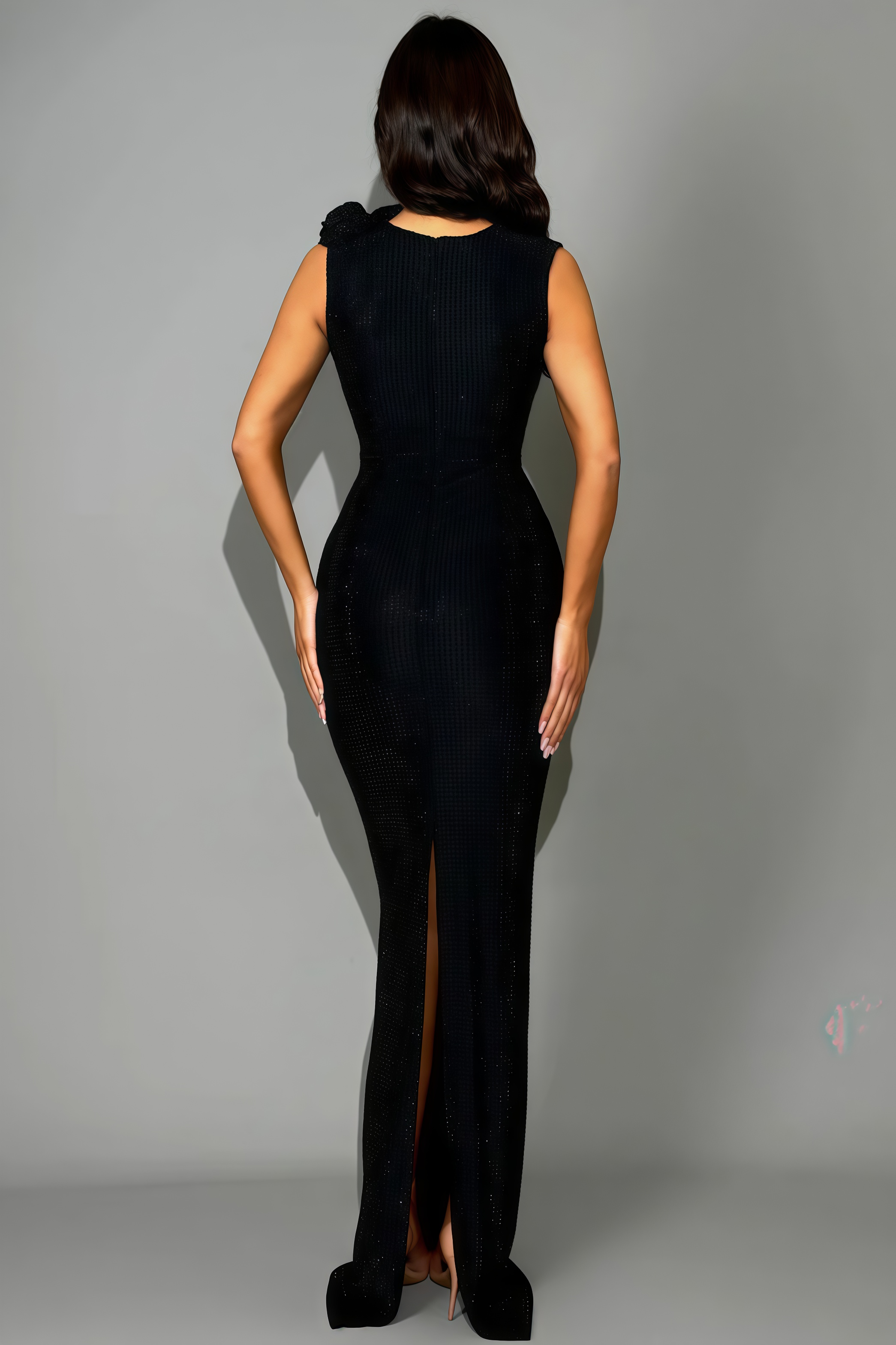 Albertsa Rhinestone 3D Flower Maxi Dress